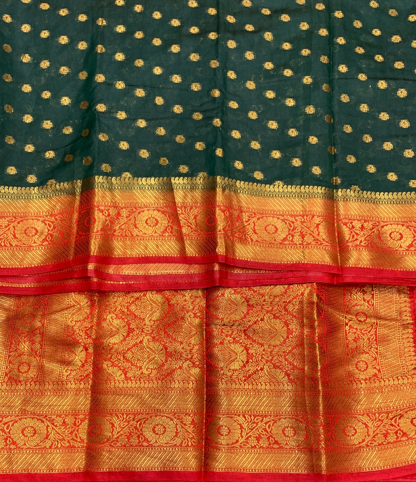 Crepe Saree Green Colour with Maroon Border