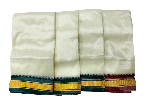 Art Silk Pooja Towel Cream Colour with Zari Border - Pack of 4