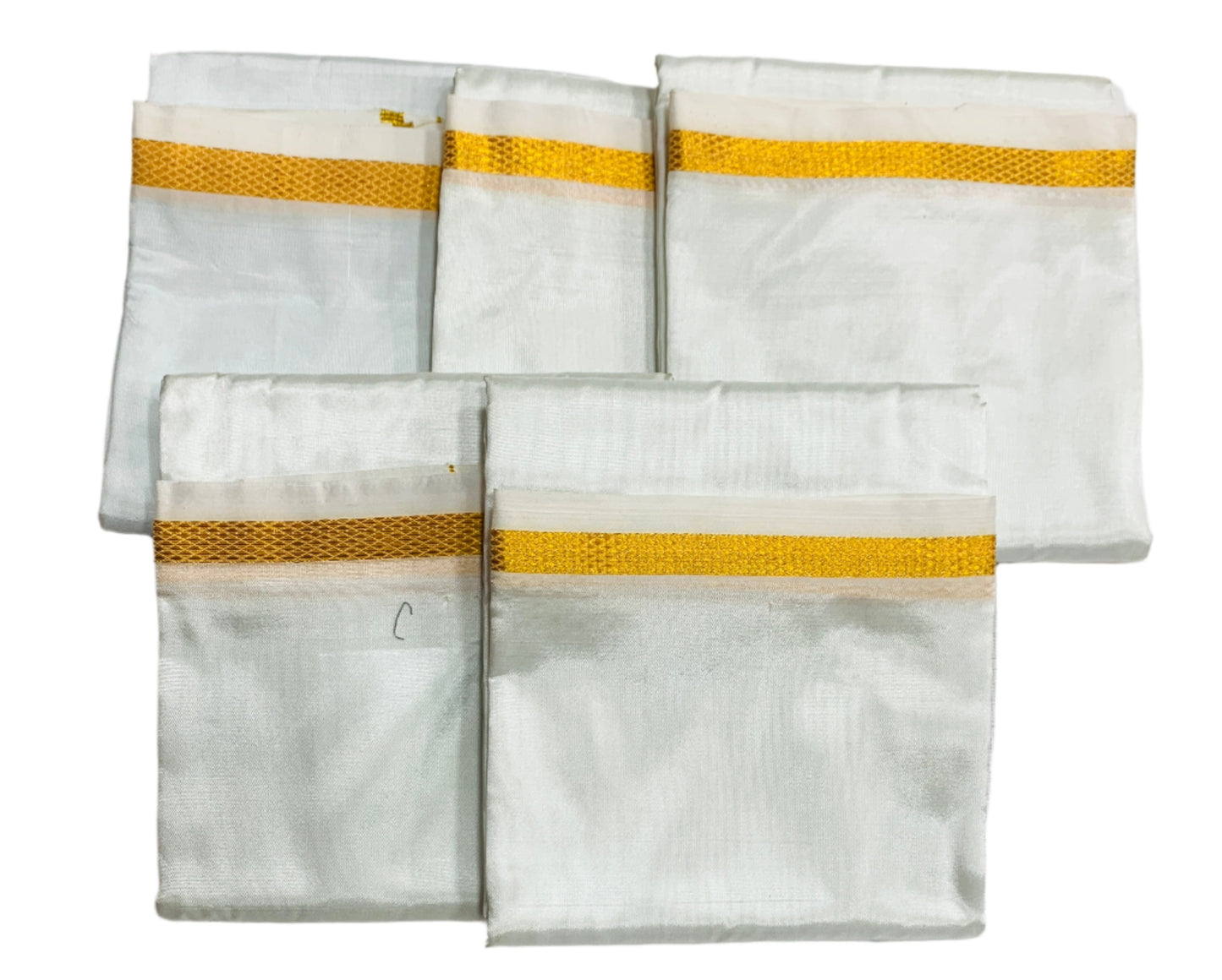 Art Silk Pooja Towel White Colour with Zari Border - Pack of 5