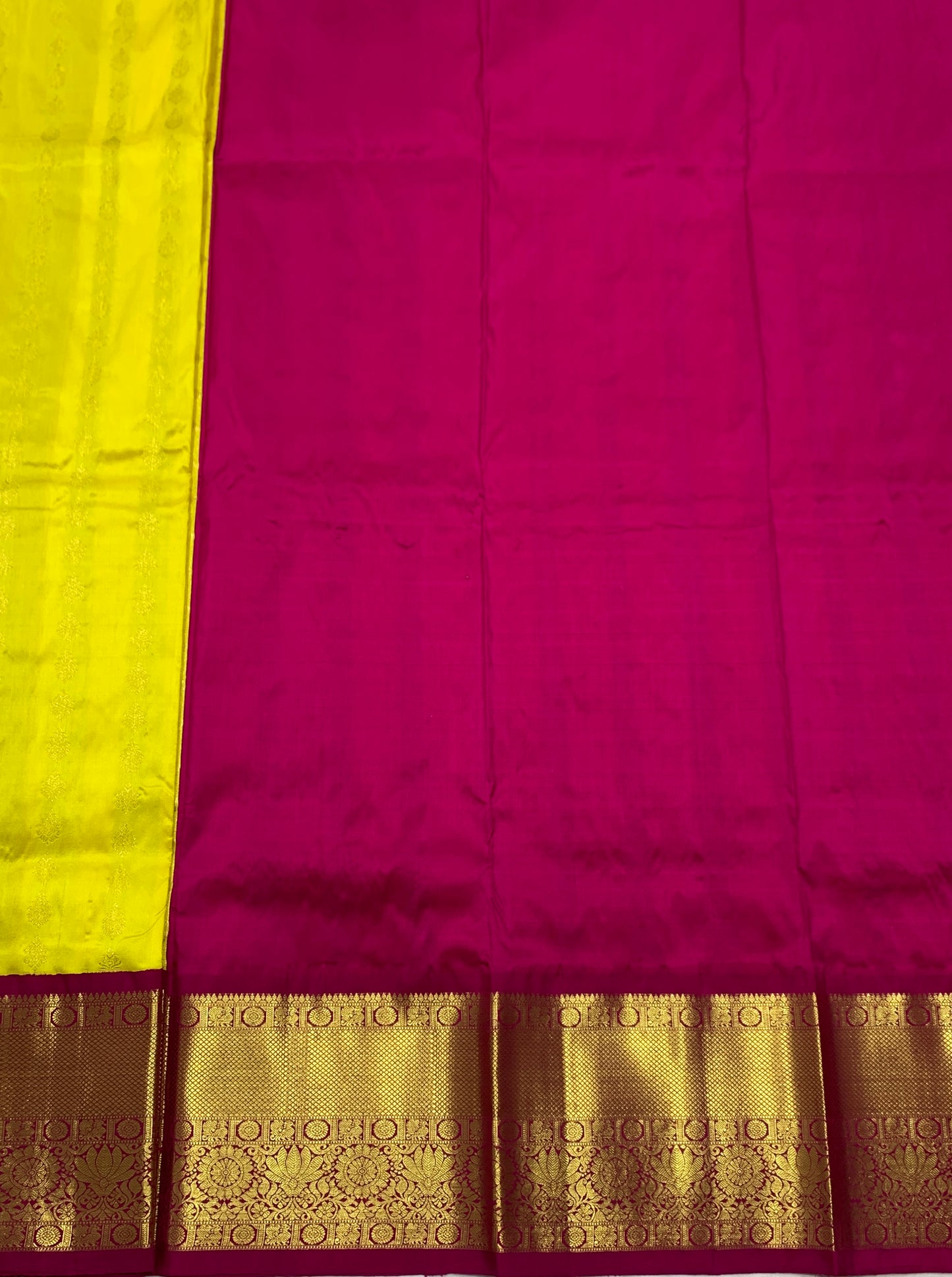 Yellow Shade Pure Kanchipuram Kids Pattu Pavadai with Contrast Border for age 5 to 10