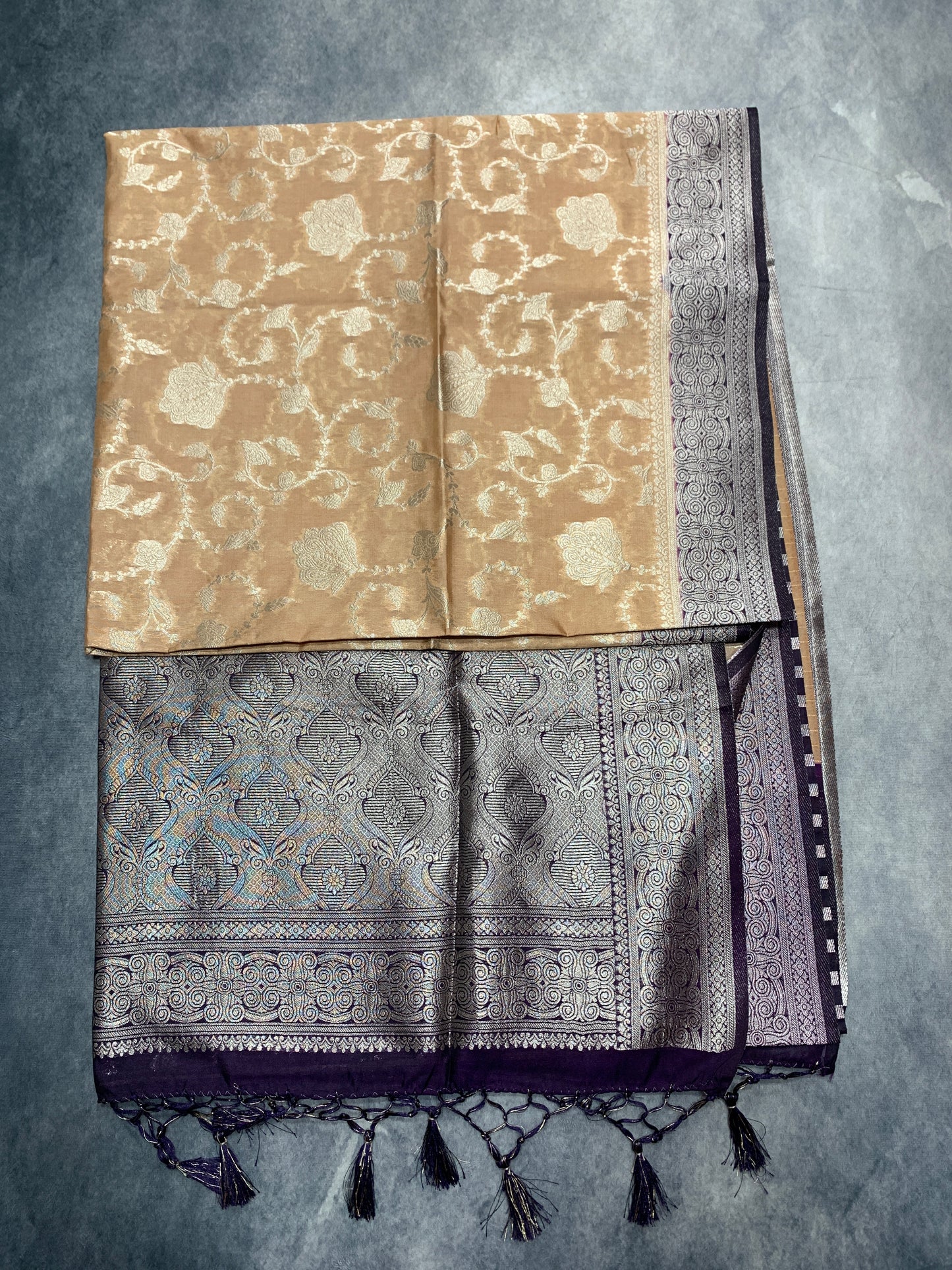 Soft Silk Casual Saree Biscuit Colour with Dark Magenta Colour Border