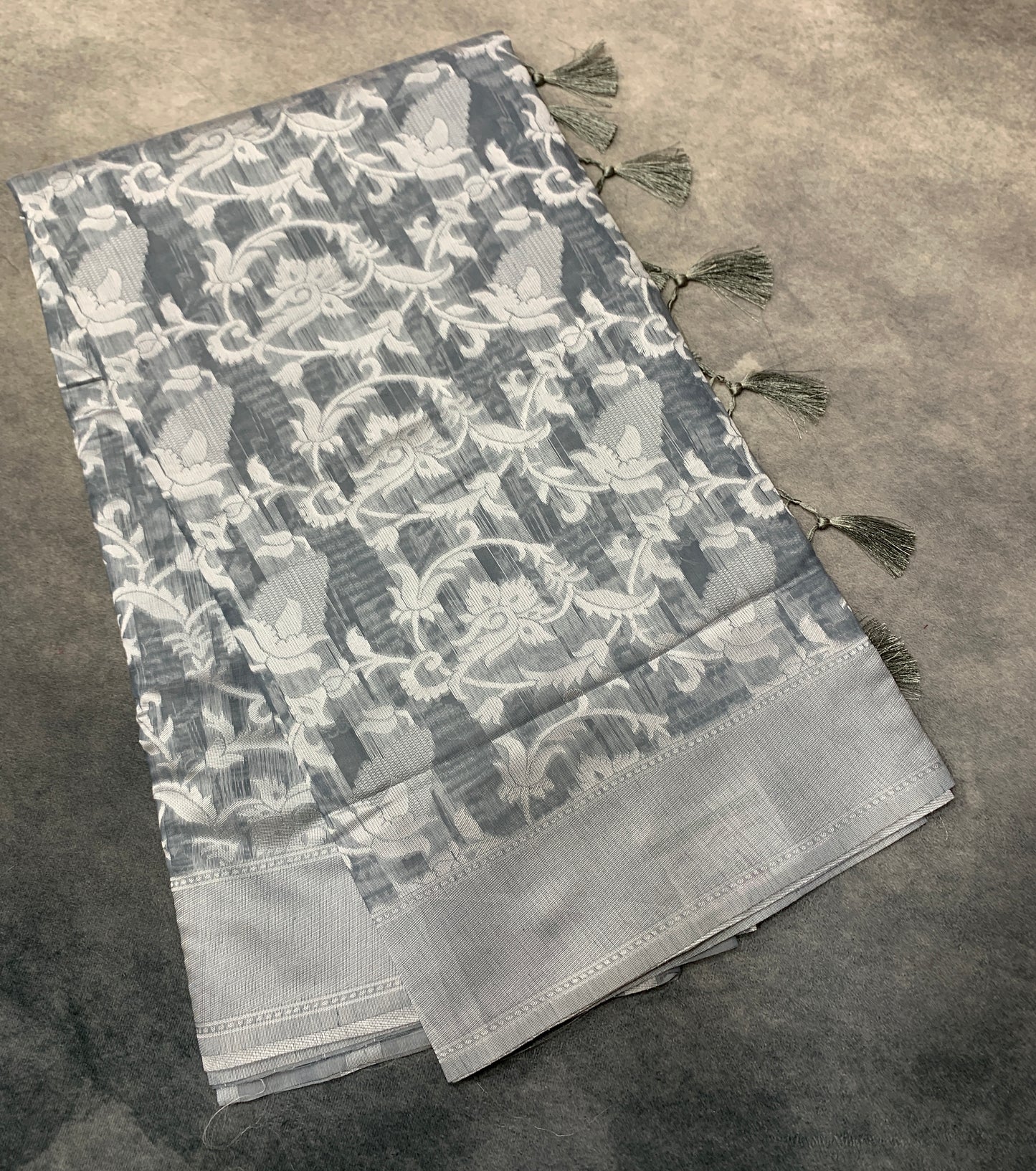 Banaras Katan Saree Gray Colour with Katan Work Border