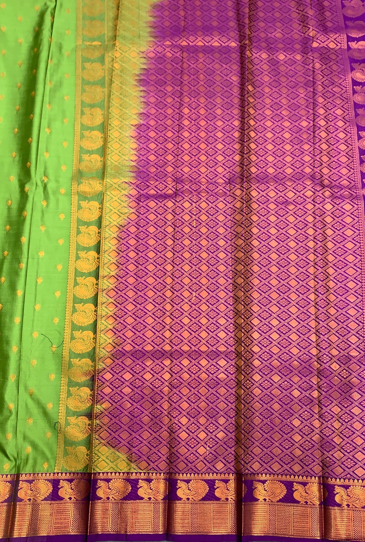Soft Silk Casual Saree Olive Green with Magenta Colour Border