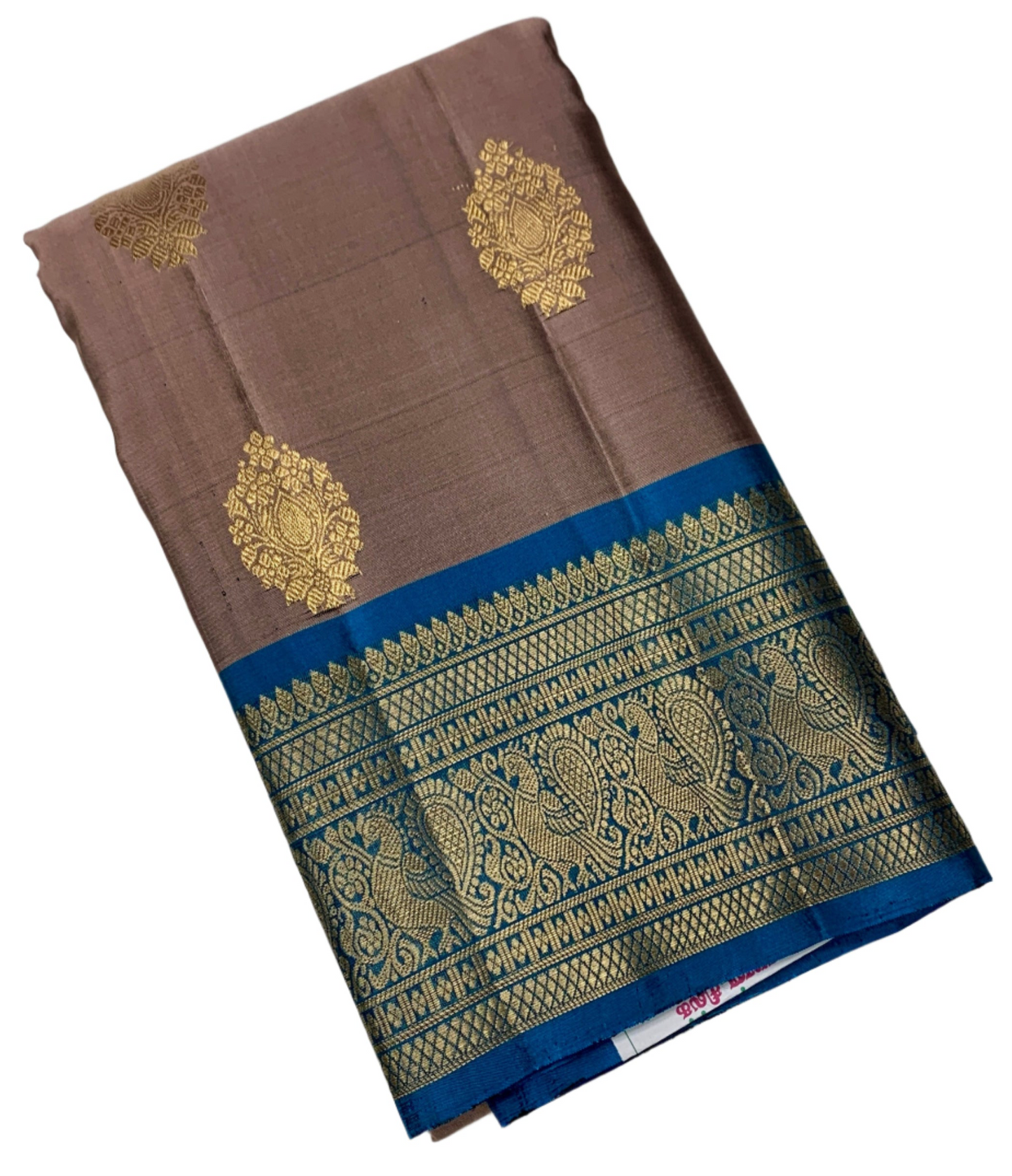 Pure Kanchipuram Silk Chocolate Brown Colour with Sky Blue Border