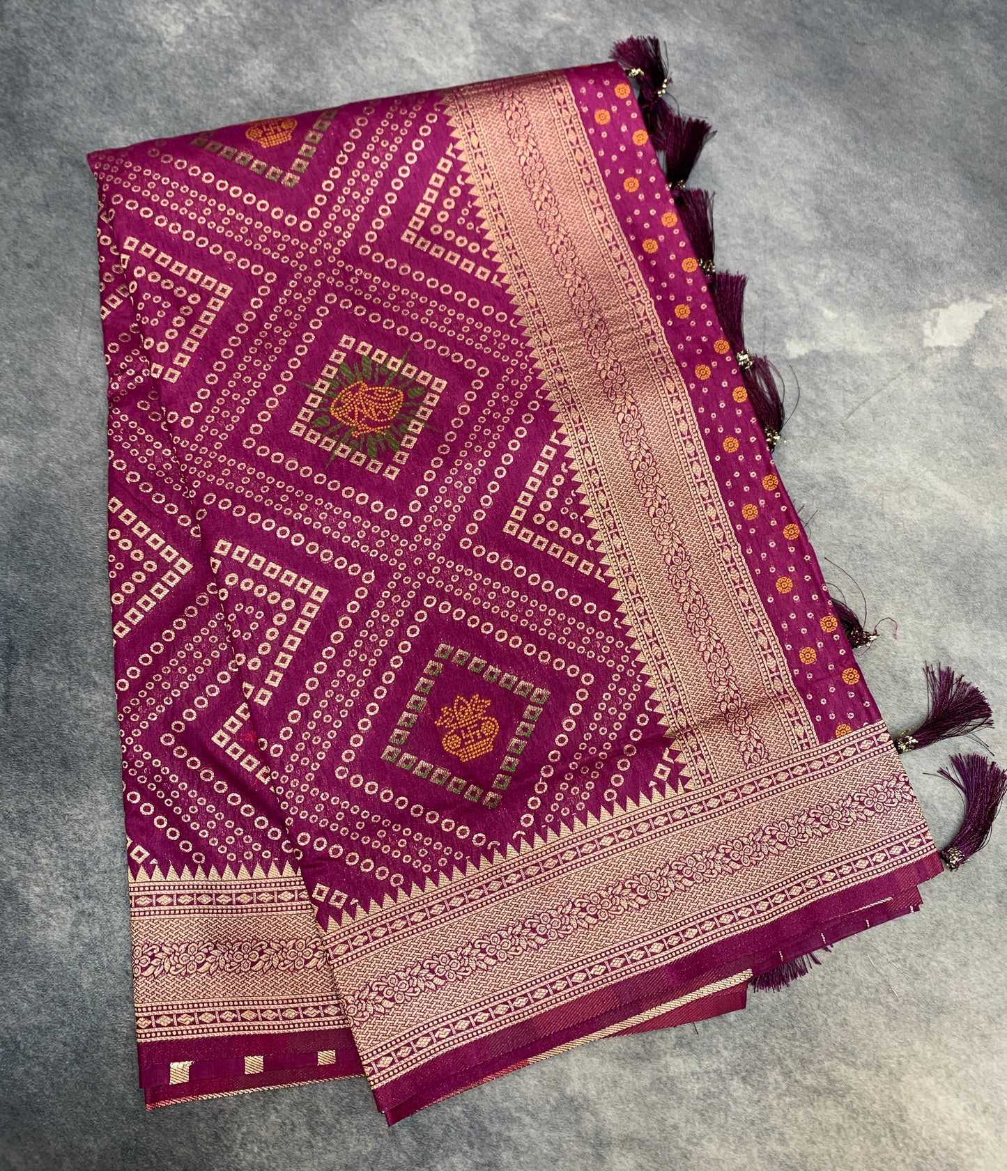 Banaras Soft Silk Saree Magenta Colour with Sliver Colour Floral Design Border