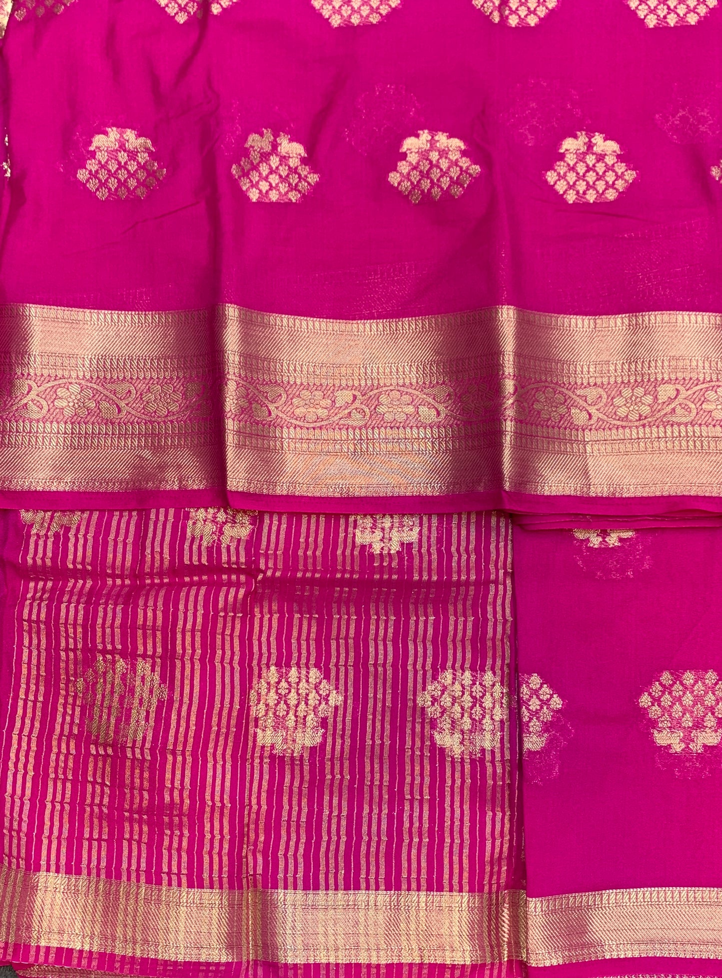 Crepe Saree Pink Colour with Sliver Zari work Border