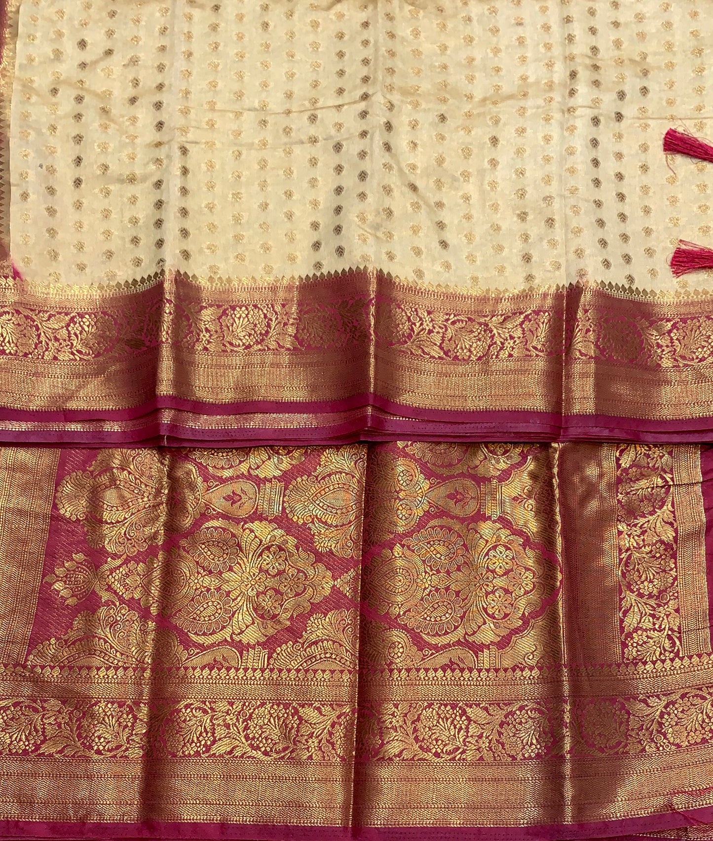 Crepe Saree Sandal Colour with Maroon Border