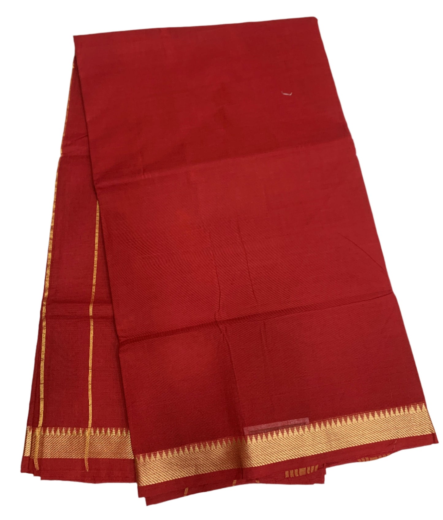 Chettinad Cotton Saree Red Colour with Golden Border