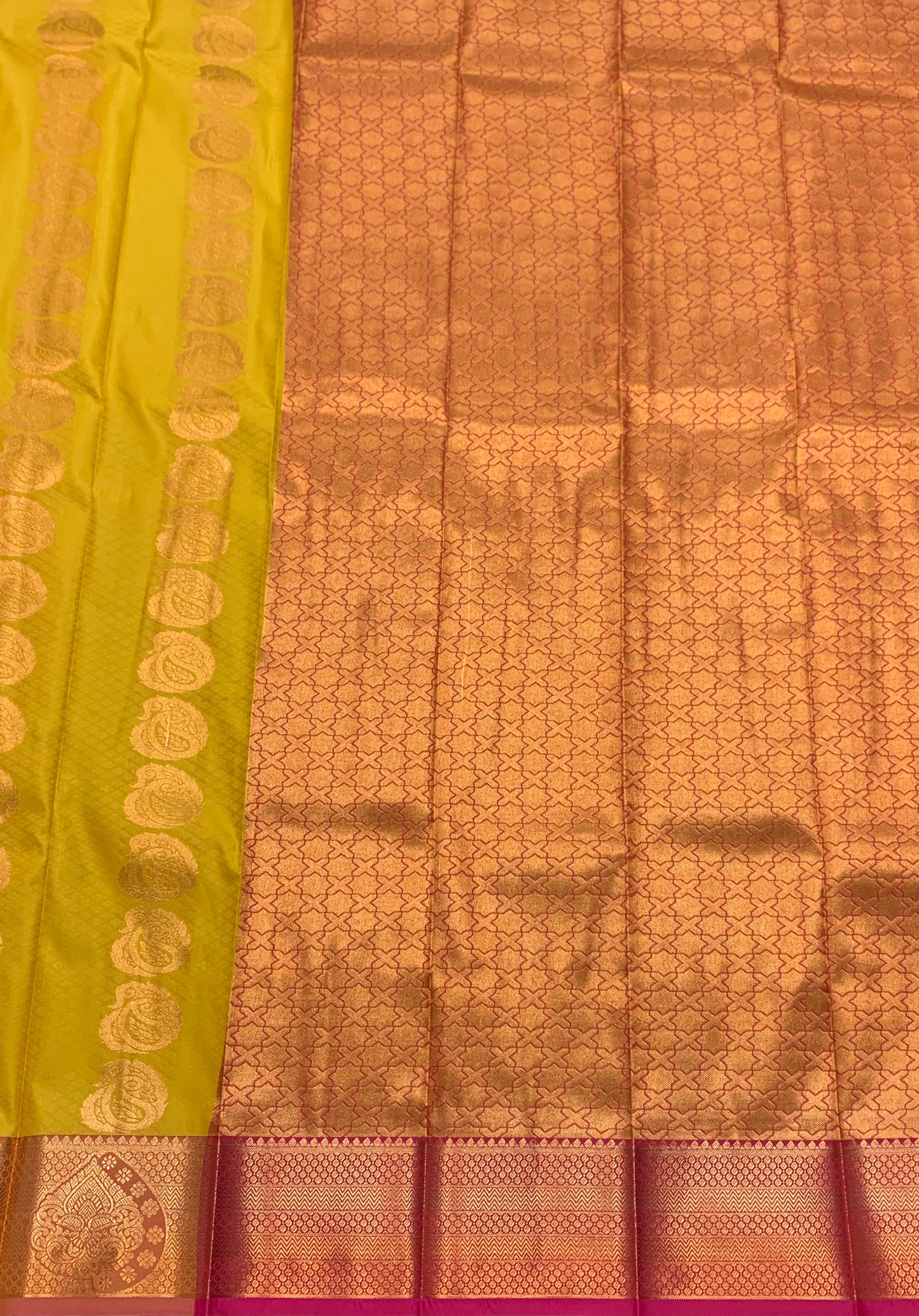 Vegan Silk Saree Golden Yellow Colour Saree with Copper Border