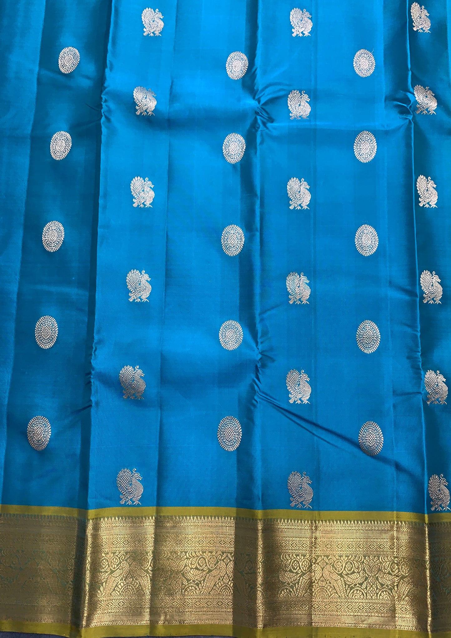 Pure Kanchipuram Silk Saree Sky Blue Colour Shade with Lime Green Border