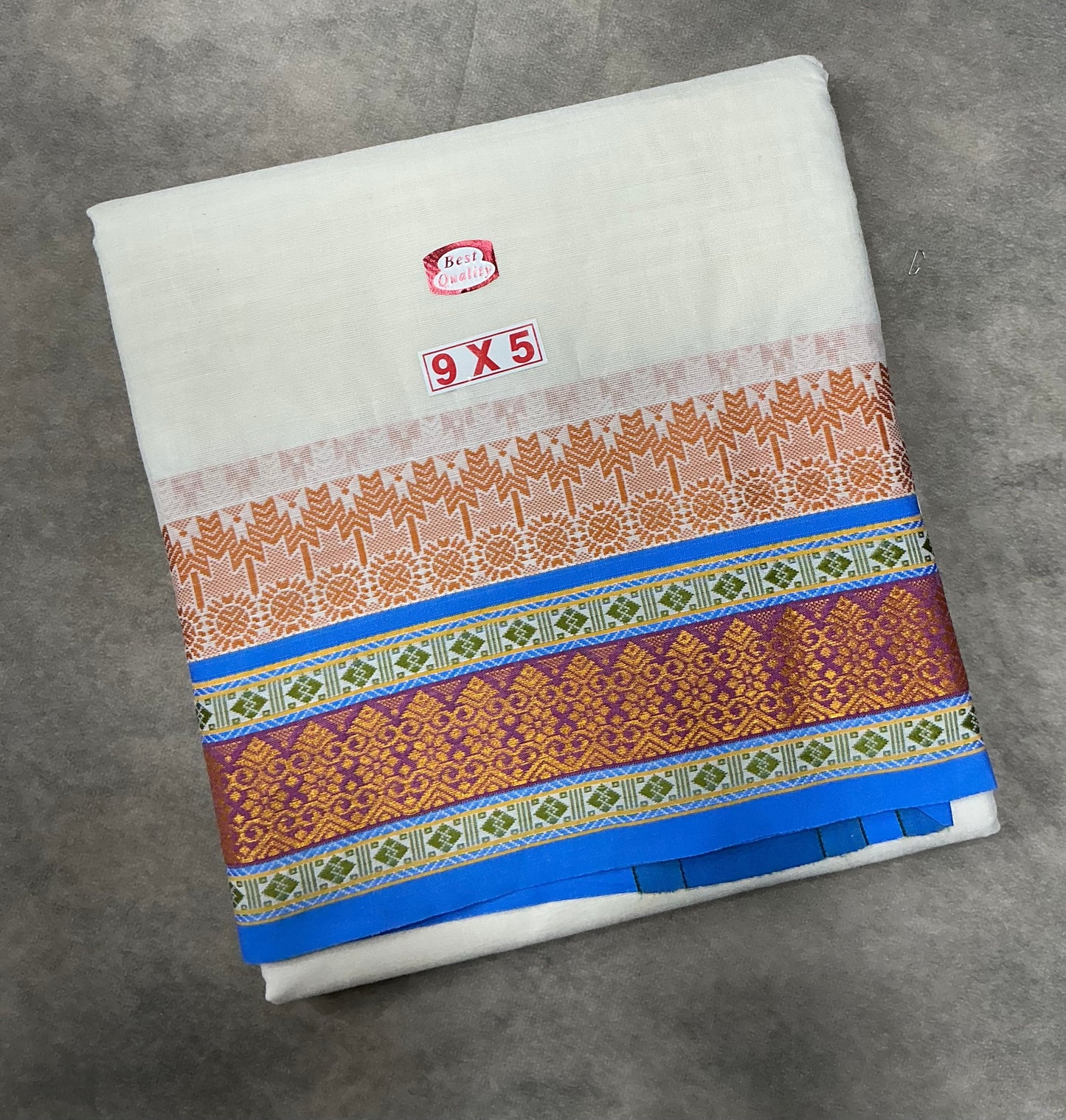 10X6 Cotton Dhoti White Colour with Blue Border