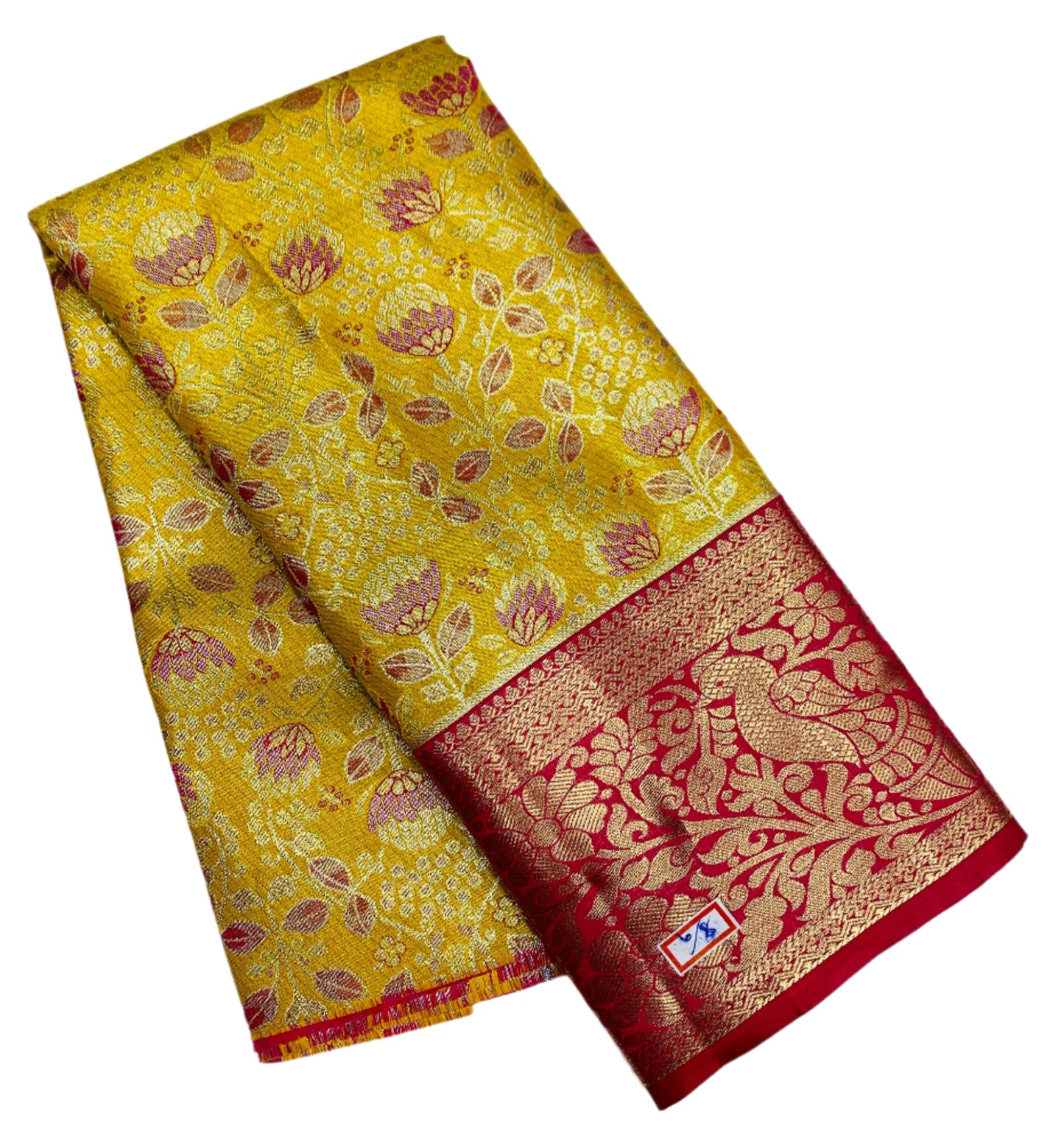 Golden Yellow Shade Vegan Silk Kids Pattu Pavadai with Contrast Border for age 2 to 5