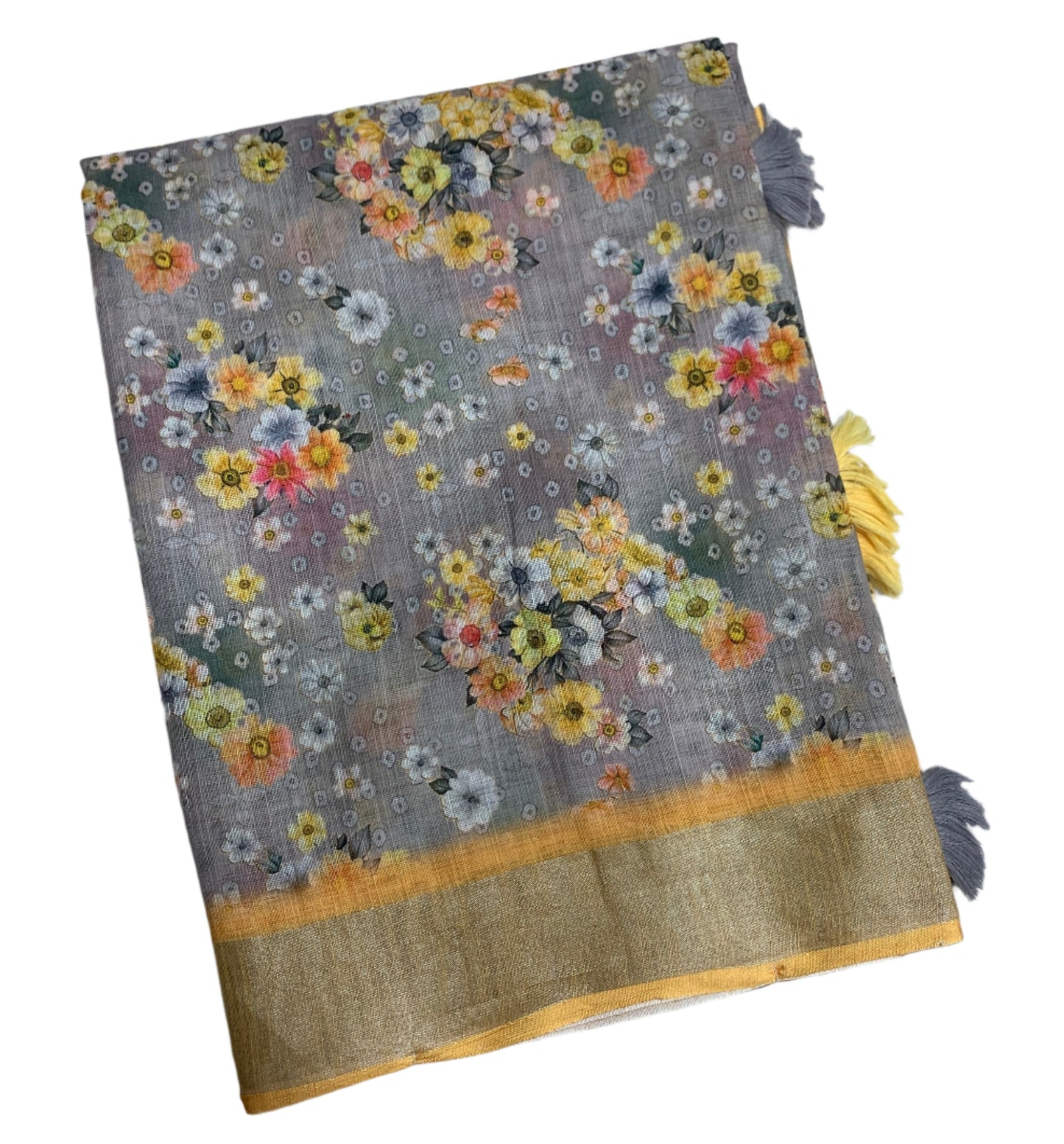 Jute Cotton Saree Gray Colour with Thread Border