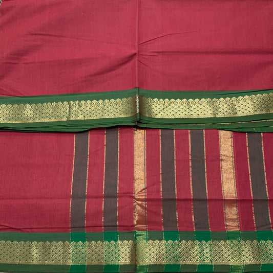 Chettinad Cotton Saree Maroon Colour with Green Border