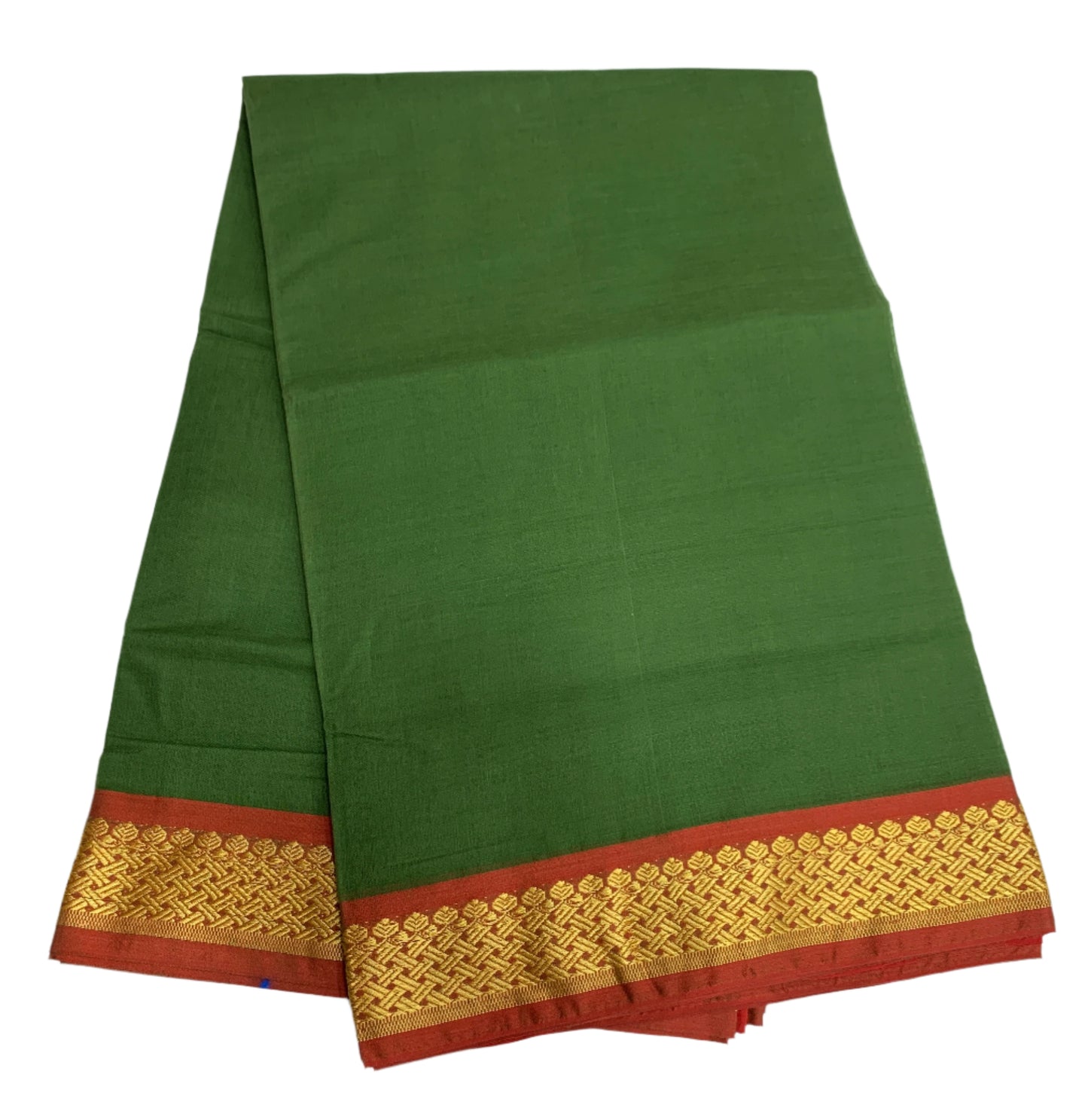 Chettinad Cotton Saree Green Colour with Maroon and Yellow Border