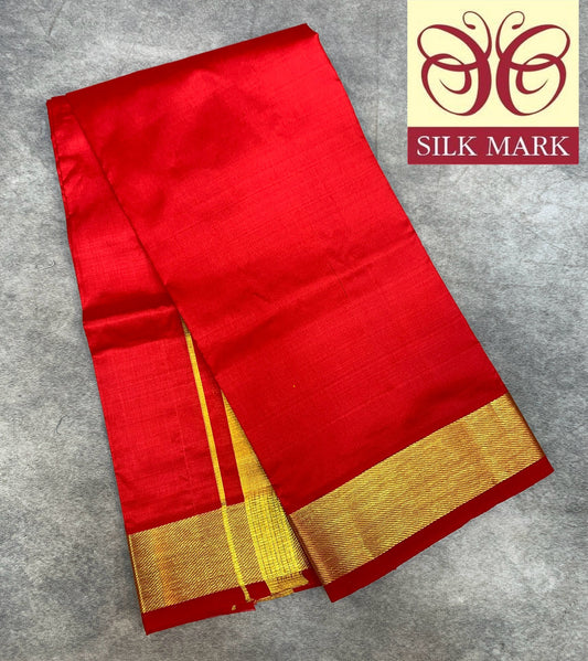 4 Mulam Silk Pooja Towel Red Colour with Zari Border