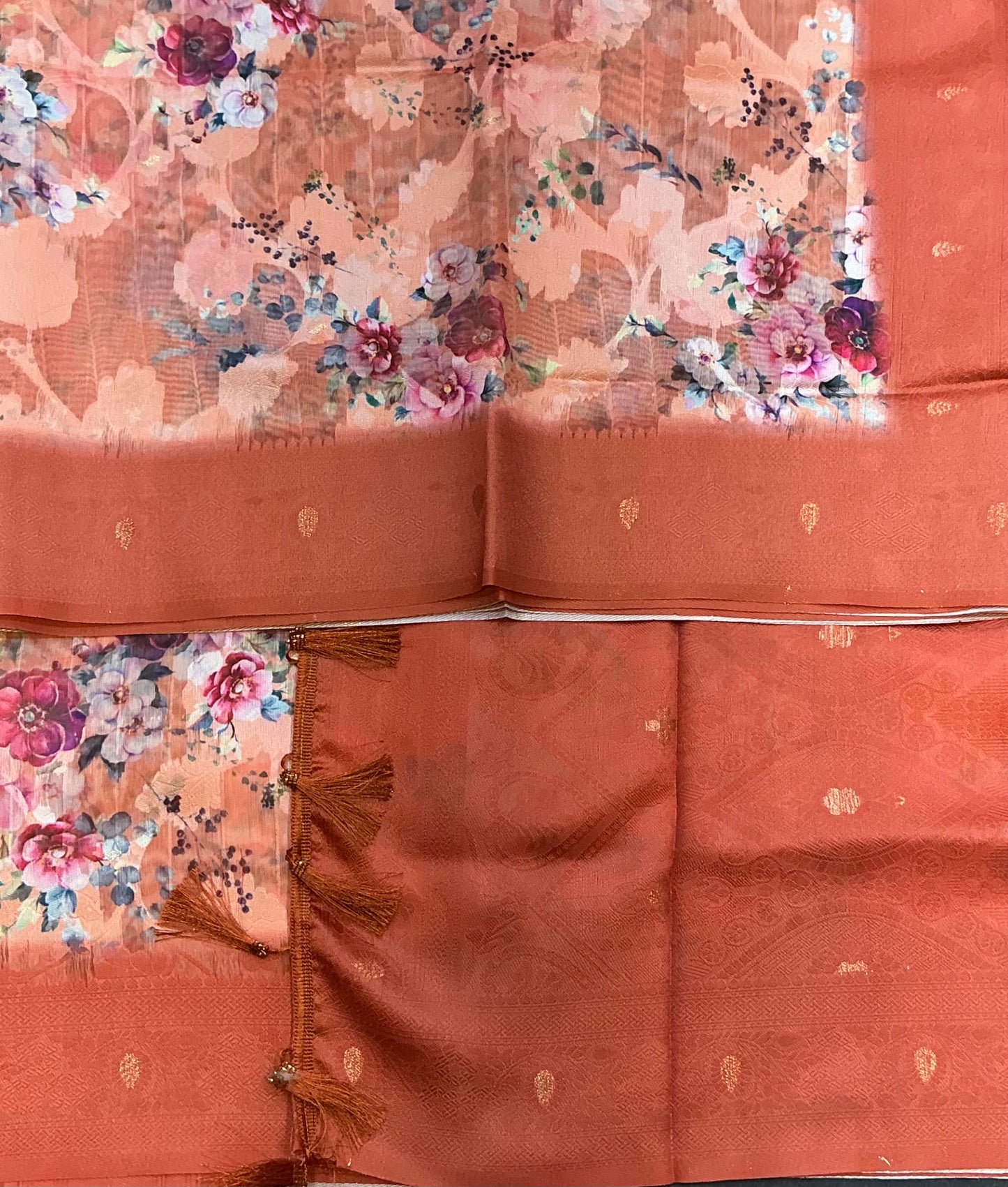 Digital Print Cotton Saree Brown Colour with Floral Pattern