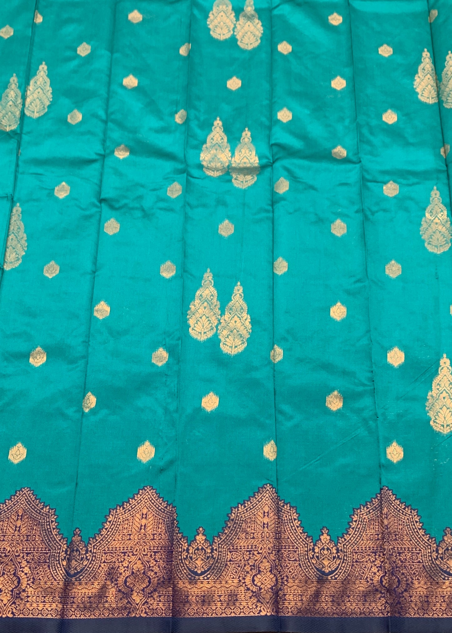 Peacock Green Colour Art Silk Saree with Blue Border