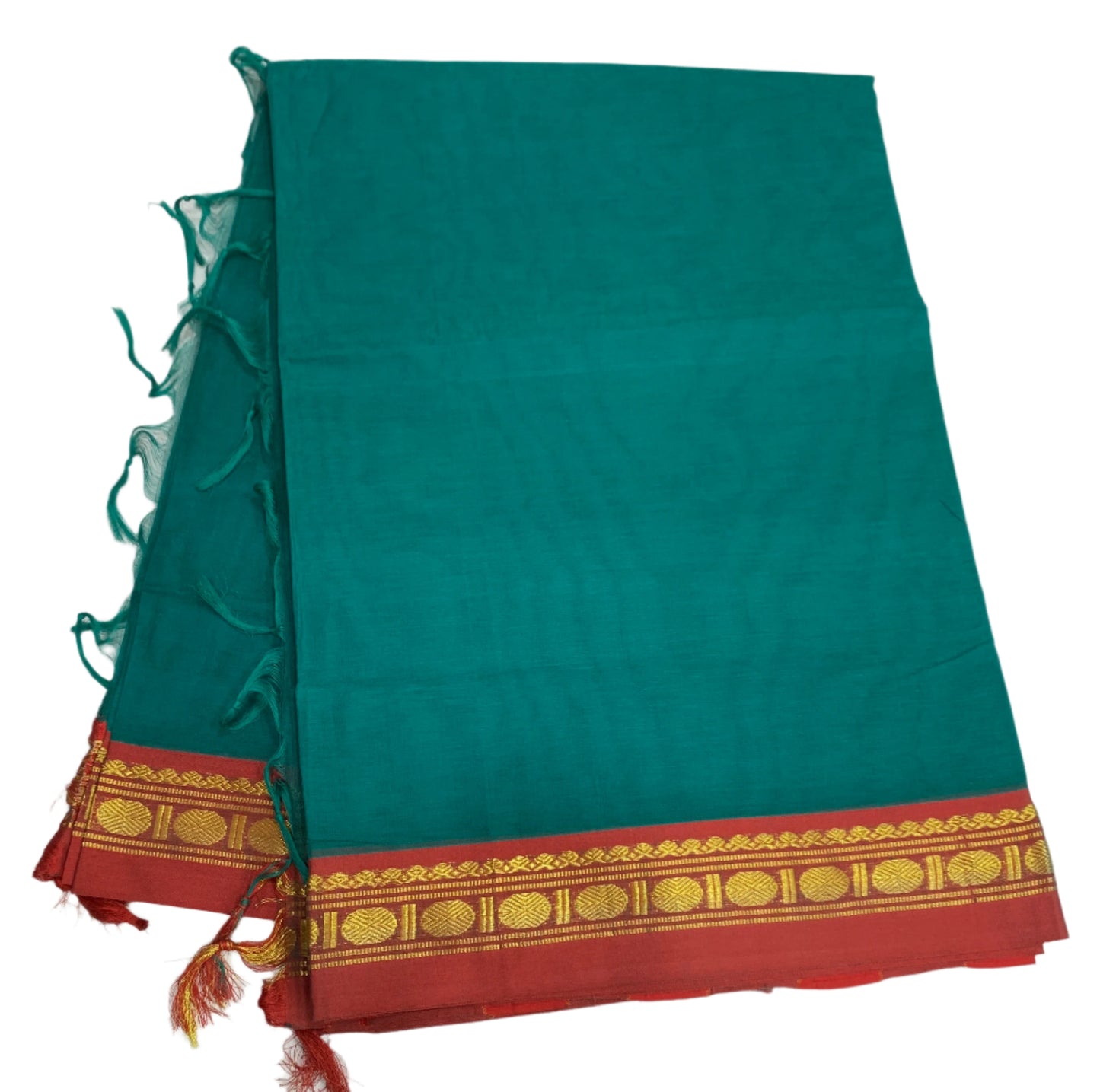Chettinad Cotton Saree Rama Green Colour with Maroon Border