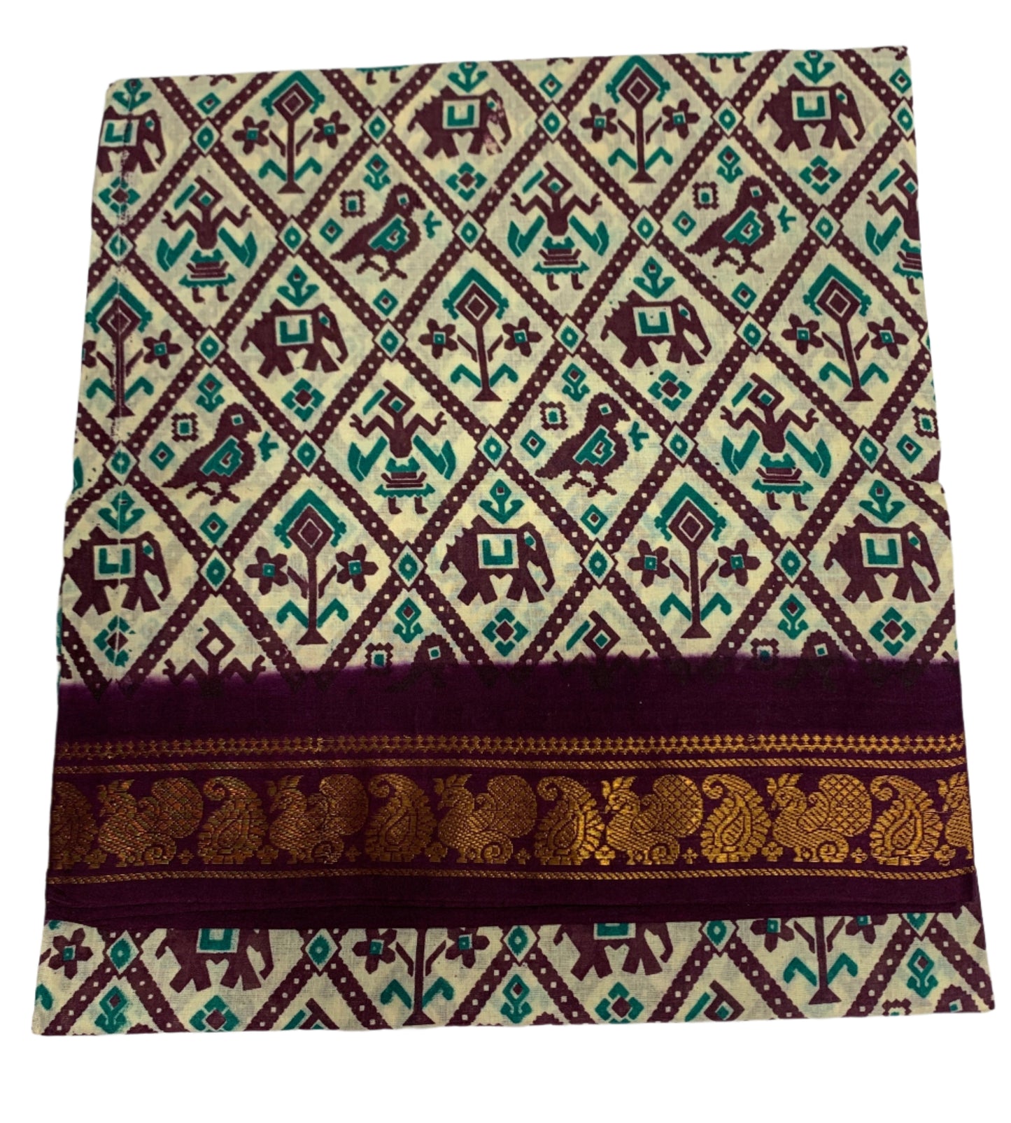 Chettinad Sungudi Cotton Cream Colour with Brown Colour Border