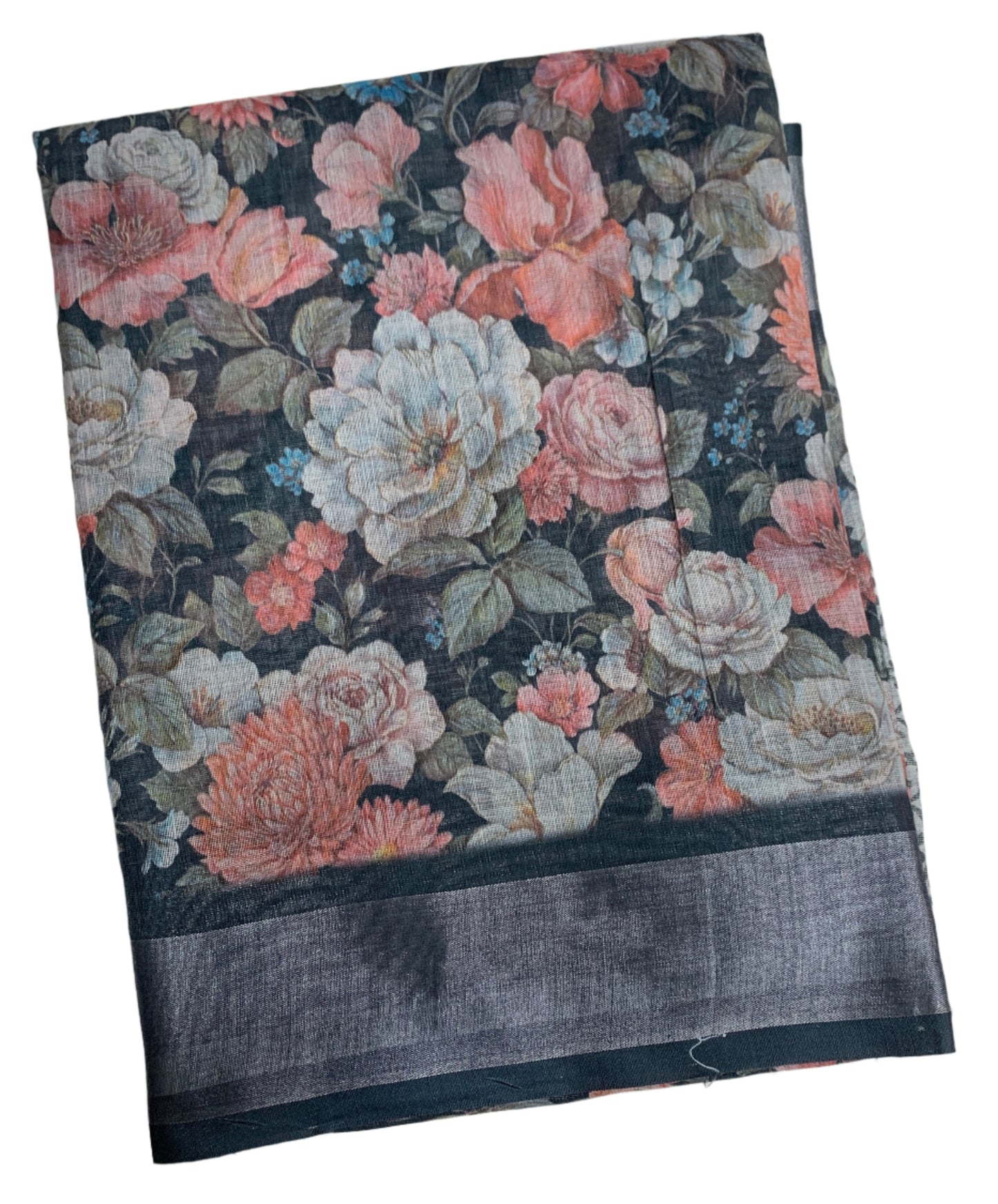 Jute Cotton Saree Block Colour with Thread Border