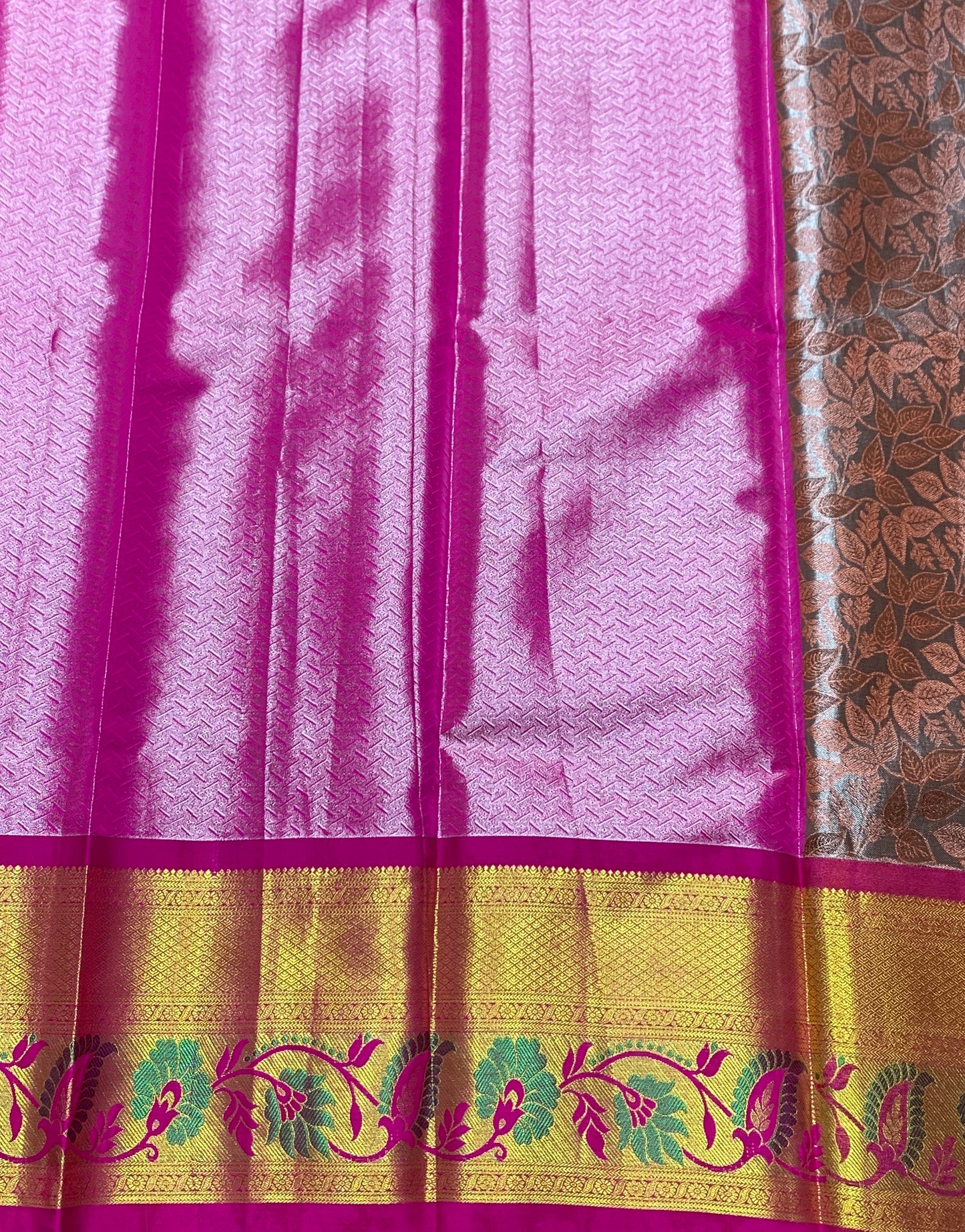 Orange Shade Vegan Silk unstitched Pattu Pavadai material for age Above 10 years