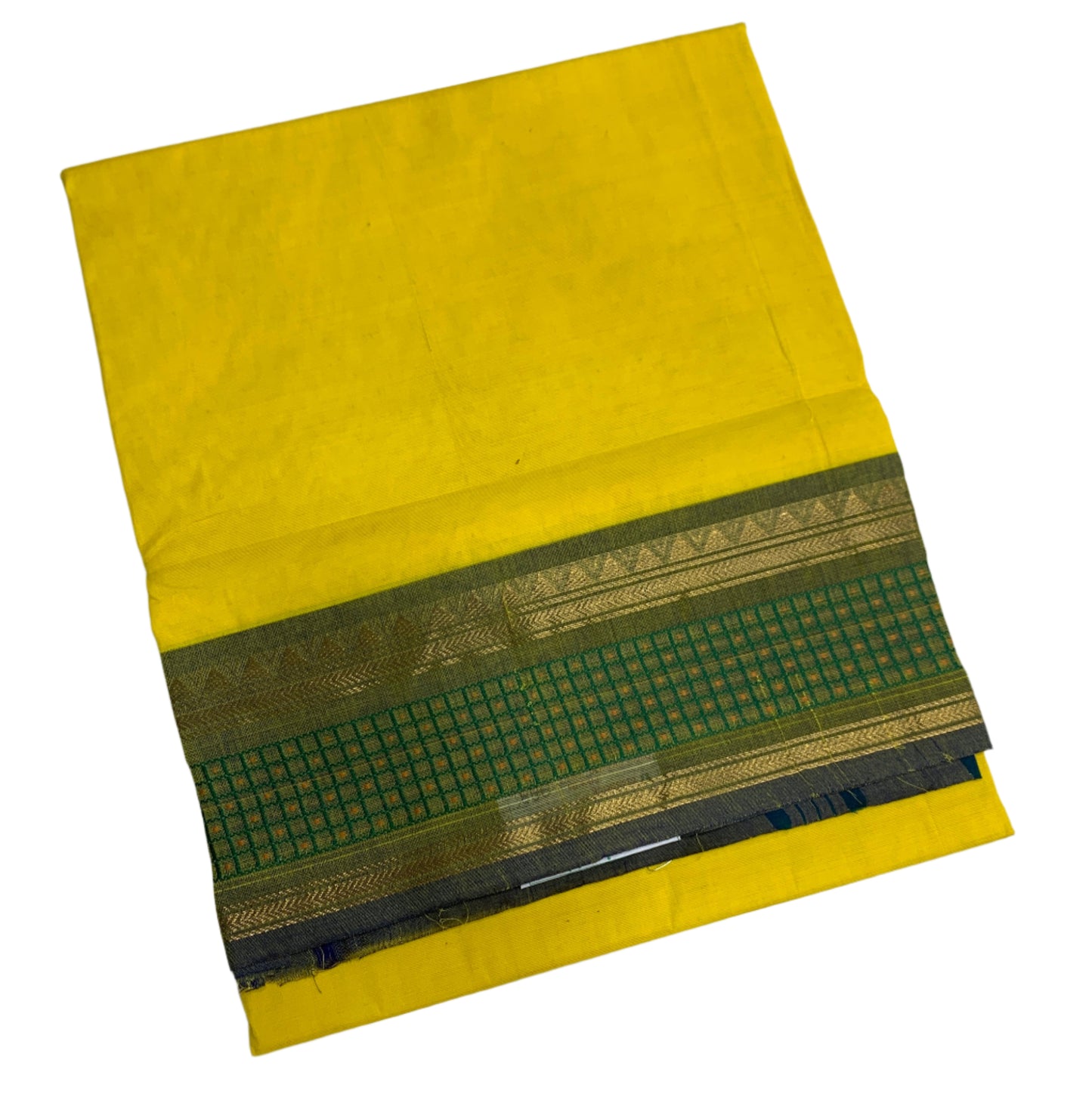 Chettinad Cotton Saree Yellow Colour with Green Border