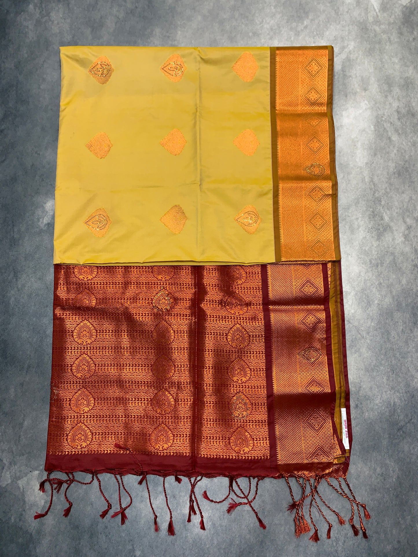 Soft Vegan Silk Saree Golden Colour with Brown and Copper Border