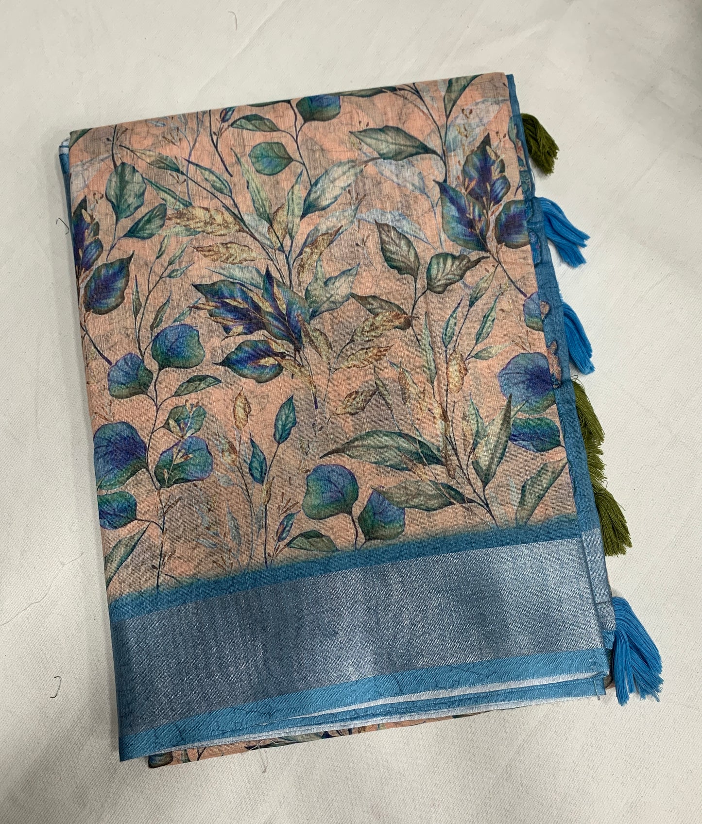 Jute Cotton Saree Light Peach Shade with Thread Border