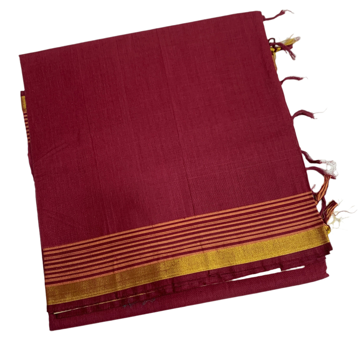 Chettinad Cotton Saree Maroon Colour with Zari Border