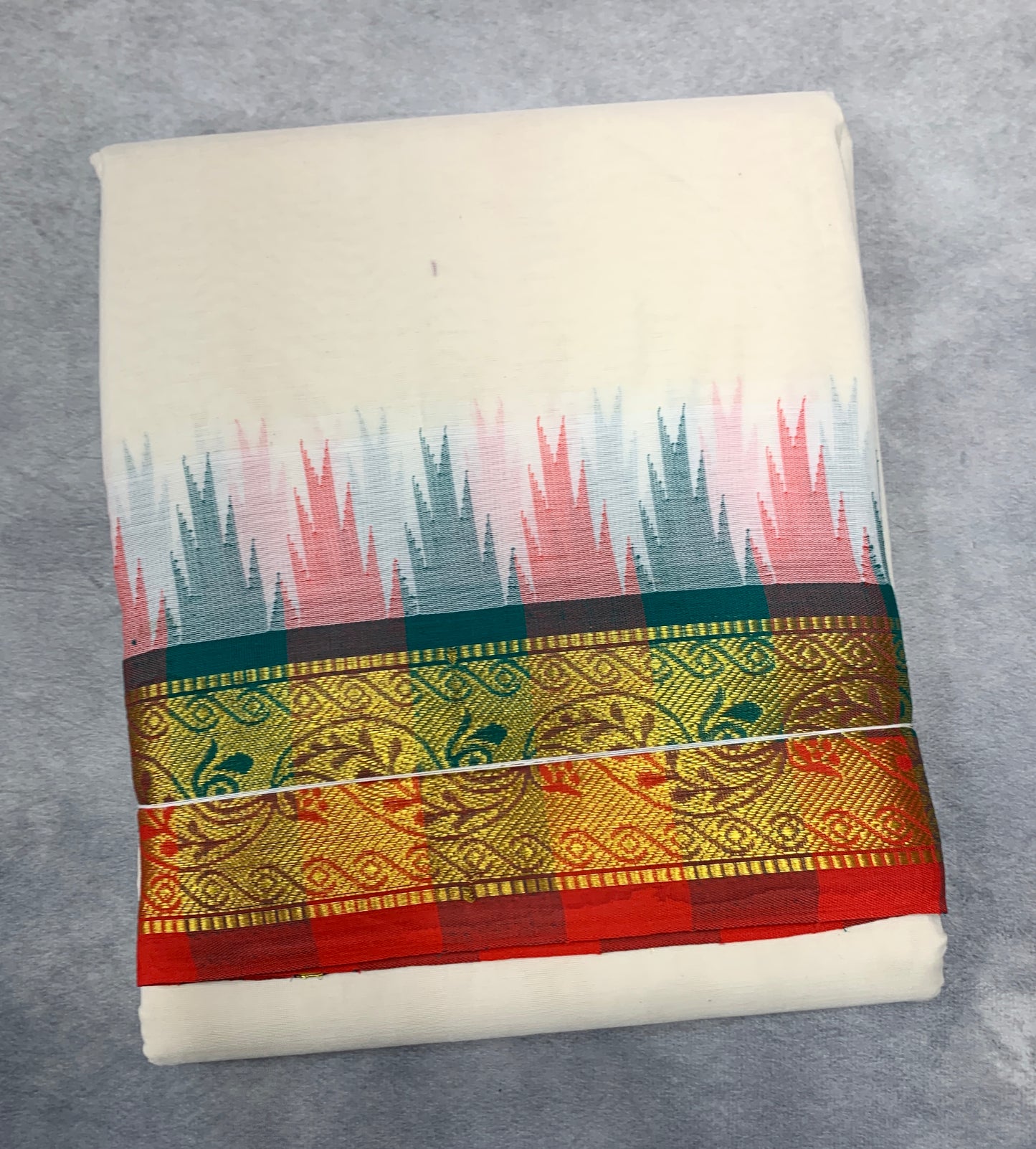 Korvai Cotton Dhoti Half White Colour with Multi Colour Border