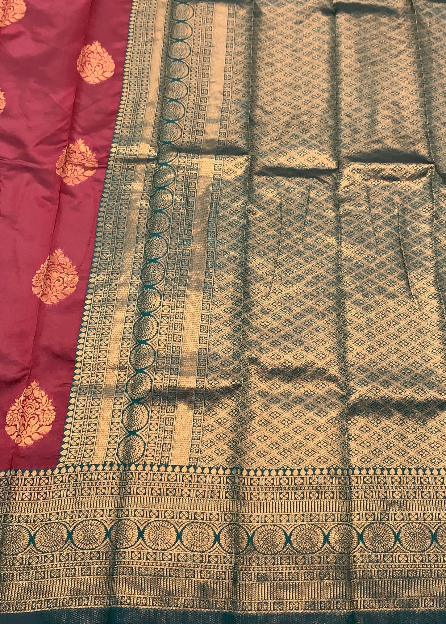 Maroon Colour Art Silk Saree with Green Border