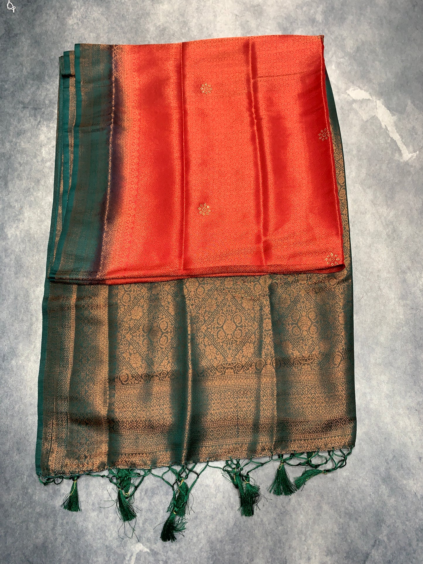 Soft Silk Saree Red Colour and Stone Work with Green Colour Pallu