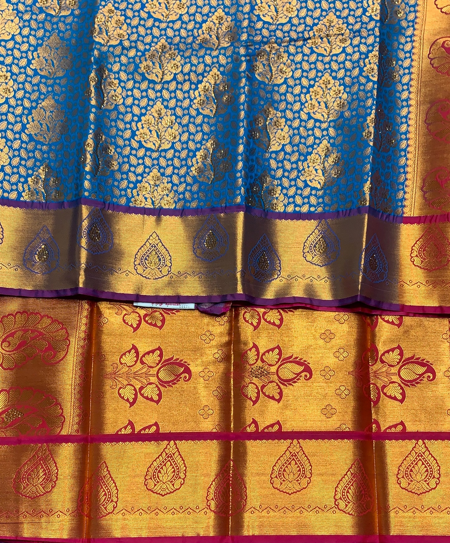 Vegan Silk Saree Sky Blue Colour with Copper and Magenta Border