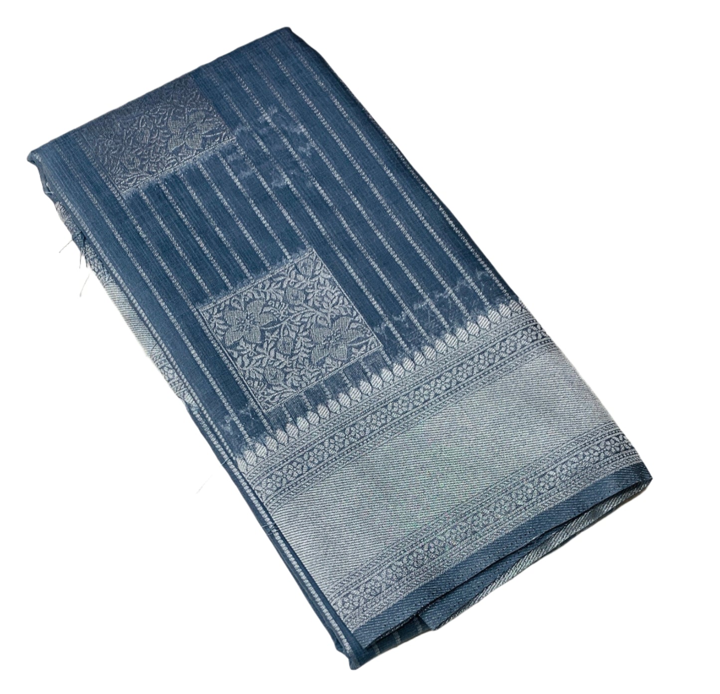 Fancy South Cotton Summer Special in Vibrant Pastel Colours - * Gray* with Sliver Zari Border