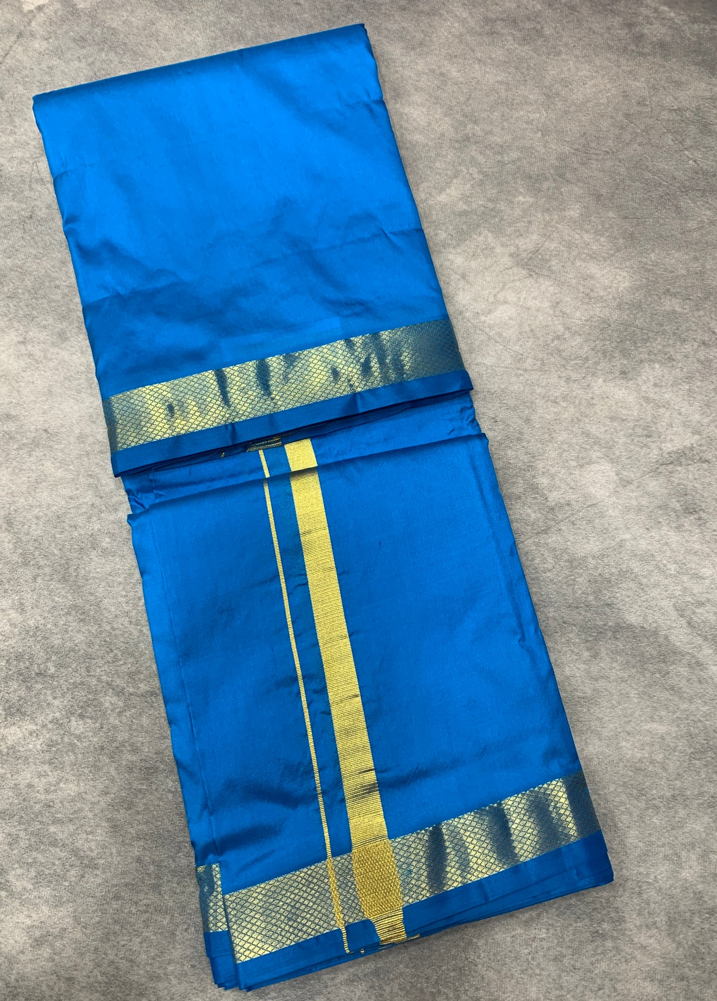 9X5 Pure Silk Dhoti Sky Blue with Golden Zari Border