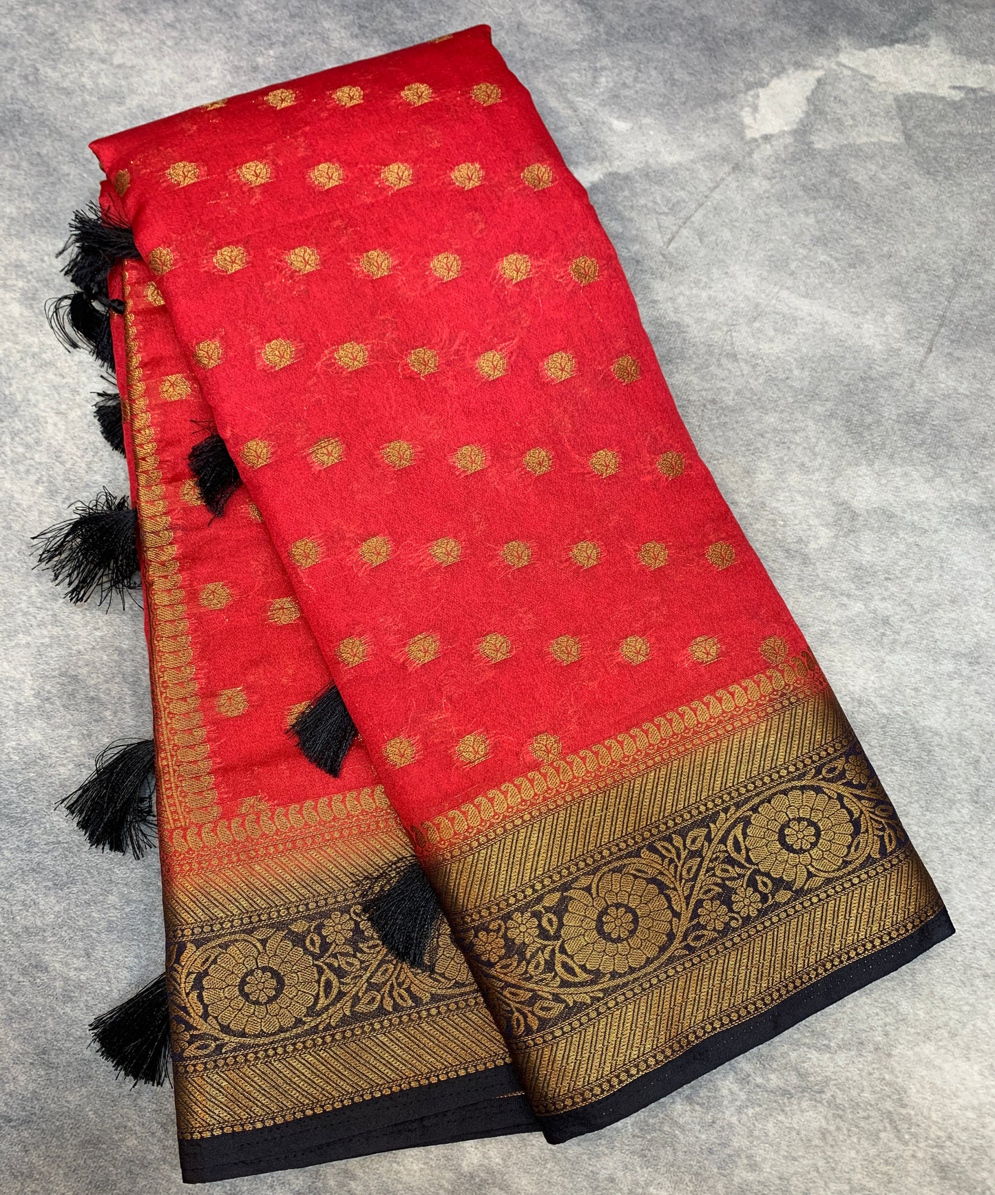 Crepe Saree Red Colour with Block Border