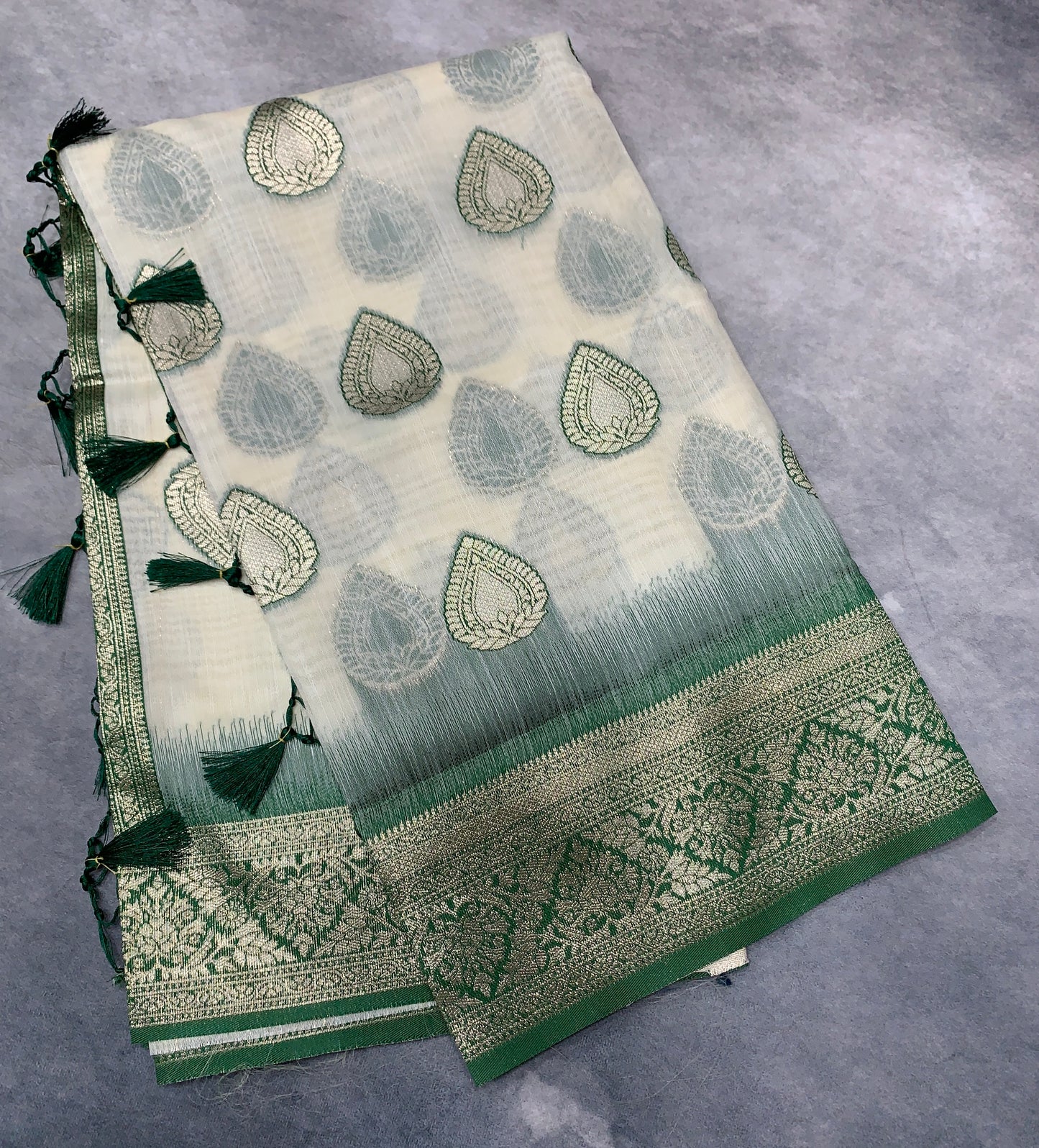 Banaras Katan Saree Off White Colour with Katan Work Border