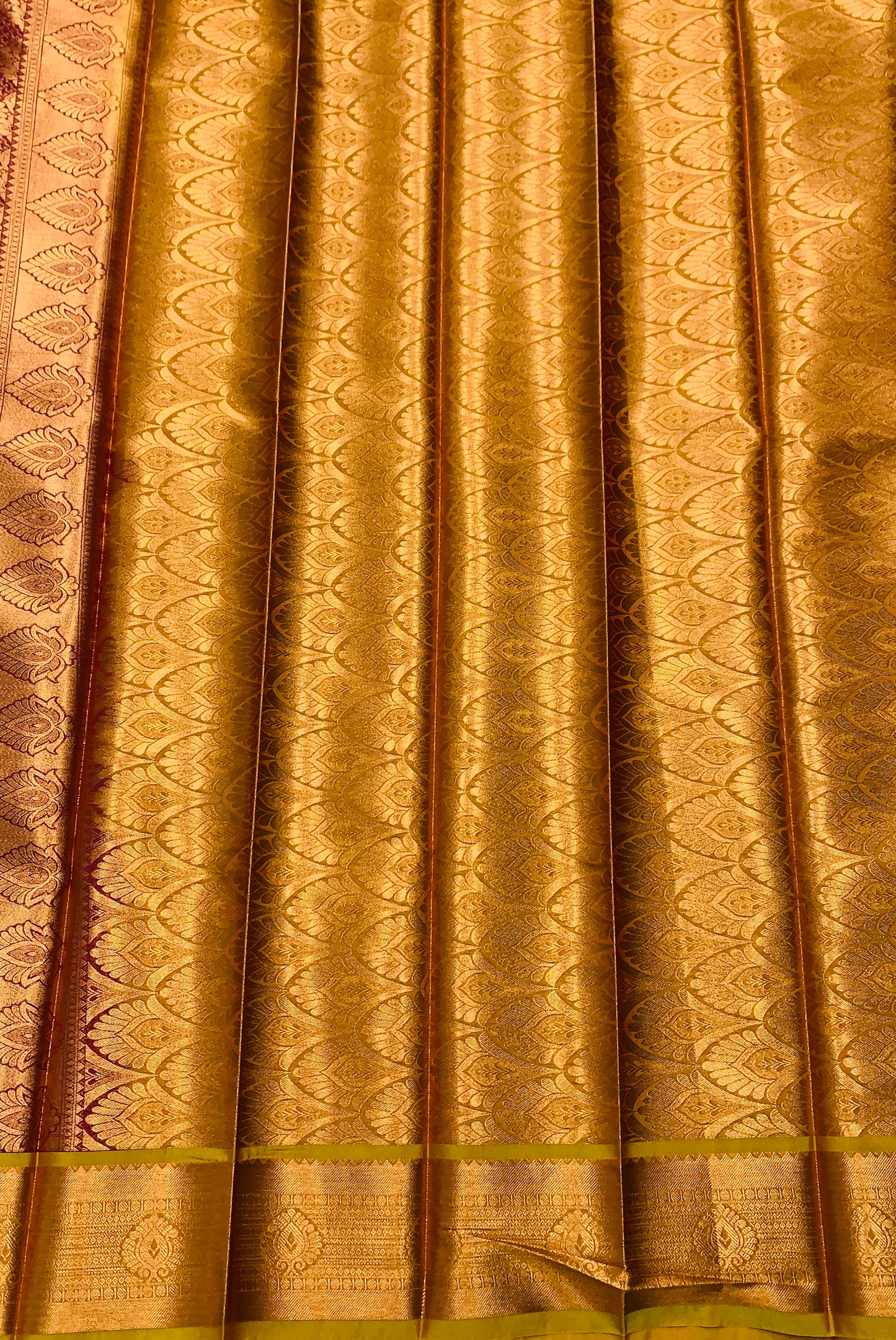 Vegan Silk Saree Maroon Colour with Copper and Golden Yellow Colour Border