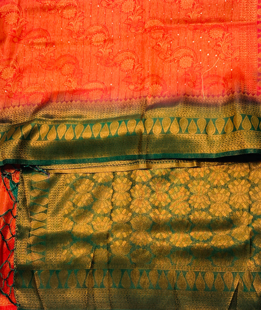 Soft Silk Saree Red shade with Green Pallu