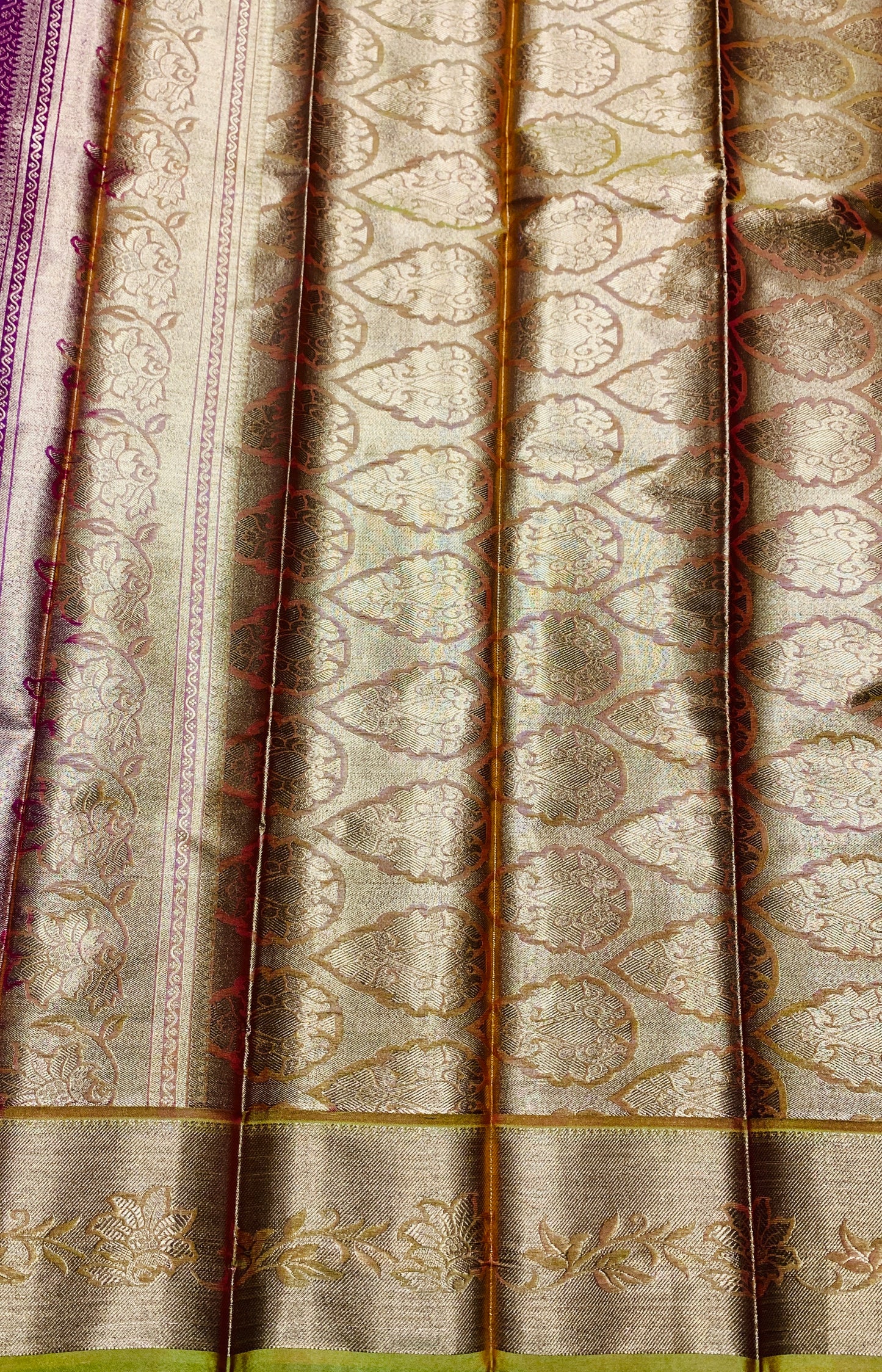 Vegan Silk Saree Maroon Colour with Copper and Golden Yellow Border