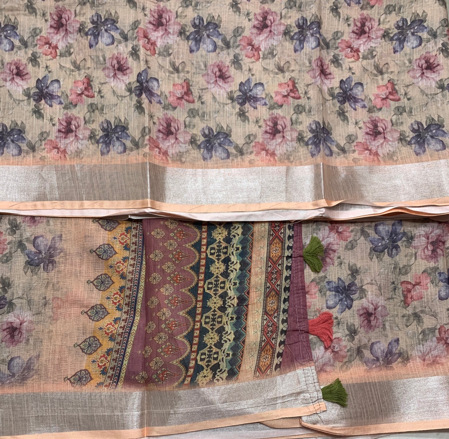 Jute Cotton Saree Light Peach Shade with Thread Border