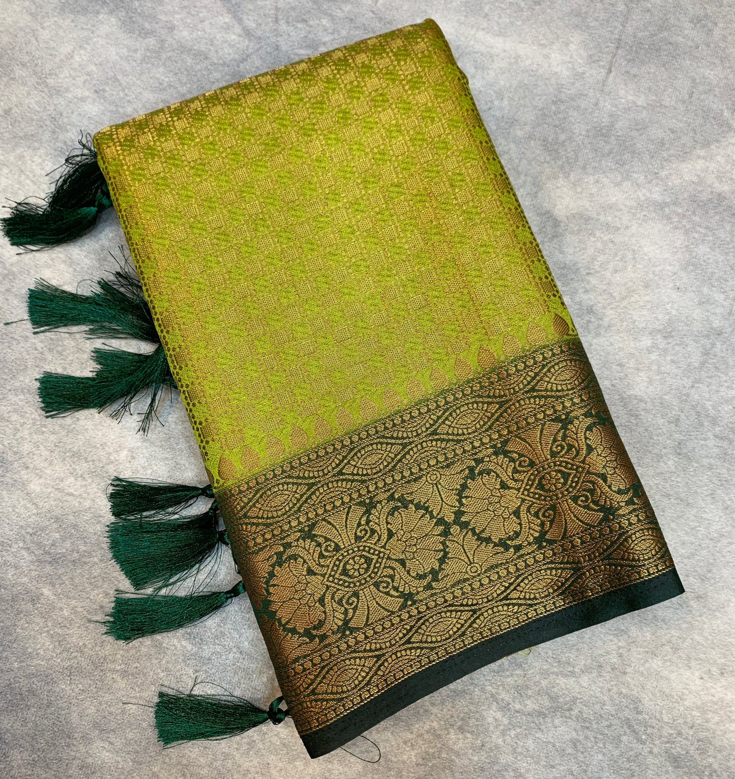 Crepe Saree Olive Green Colour with Green Border