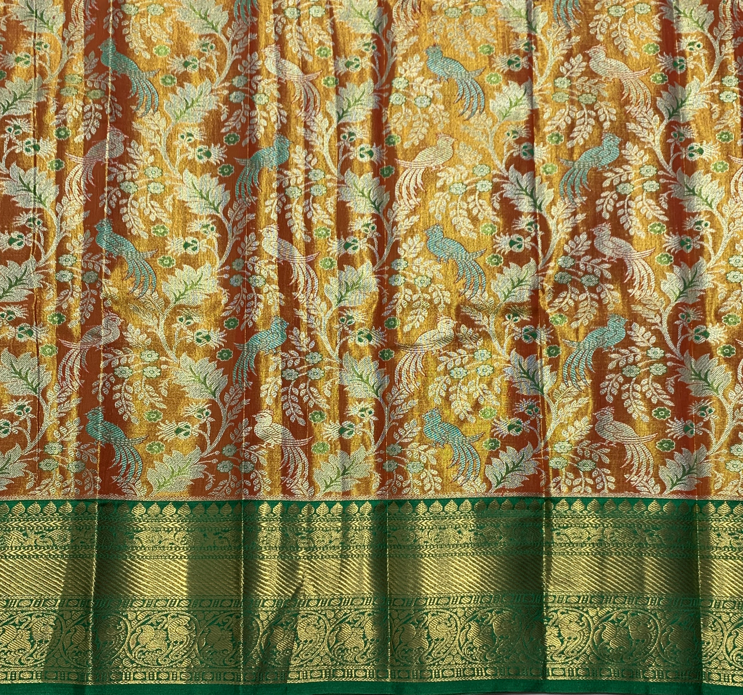 Golden Orange Shade Vegan Silk Kids Pattu Pavadai with Contrast Border for Newborn to 2 Years