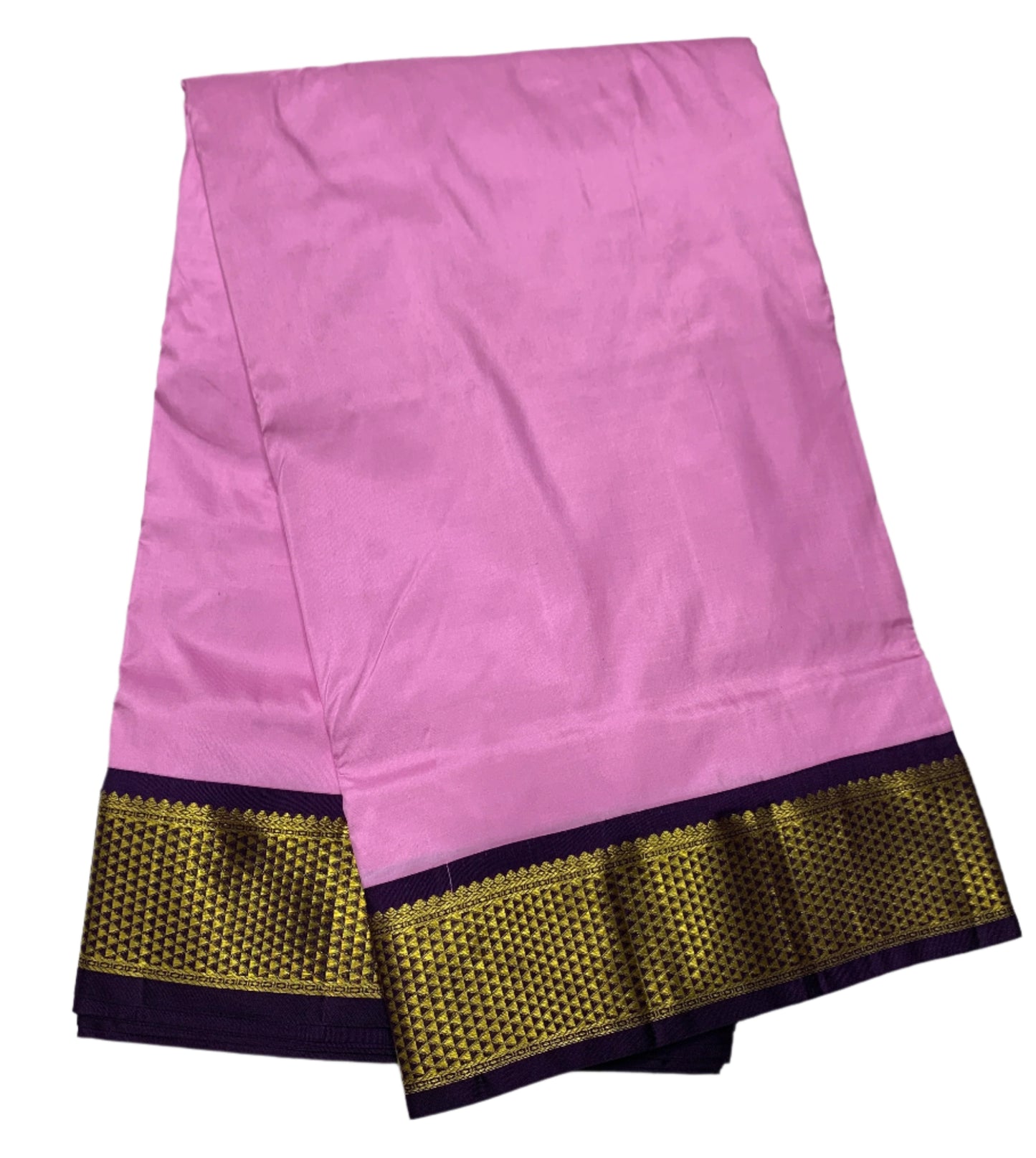 9 yards Pure Kanchipuram Silk Saree Baby Pink Colour with Violet and Zari Border