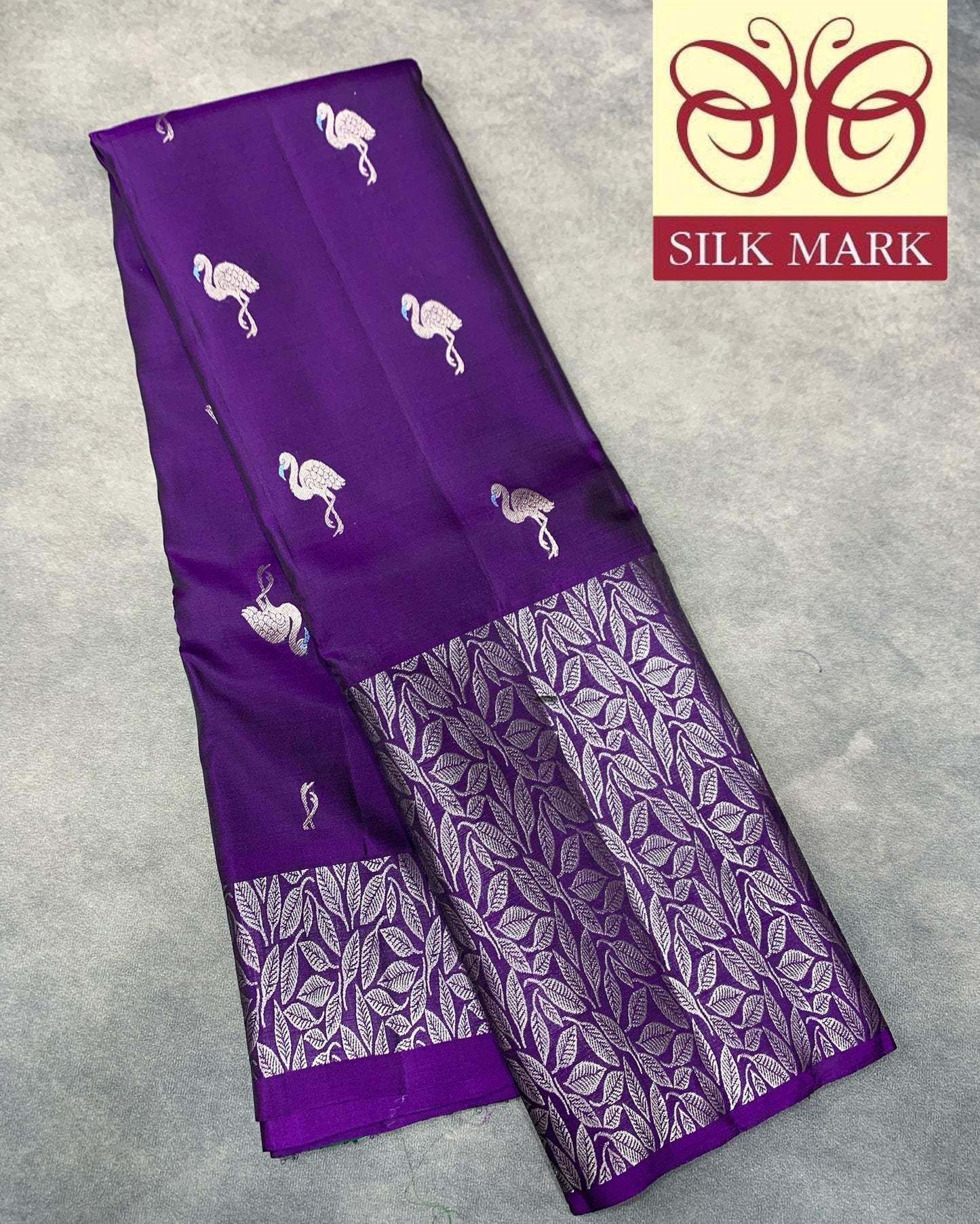 Pure Kanchipuram Silk Saree Royal Violet Colour with Sliver Zari Border
