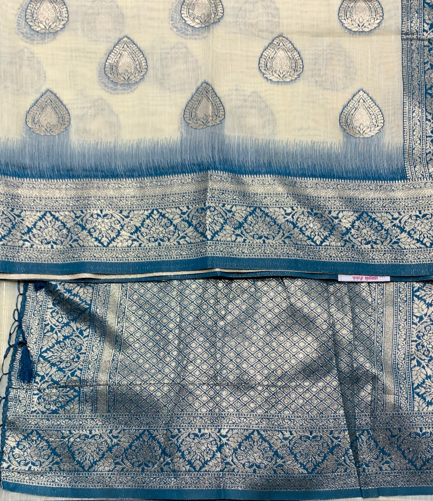 Banaras Katan Saree Off White Colour with Katan Work Border