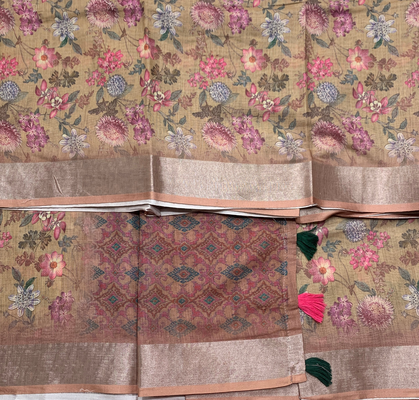 Jute Cotton Saree Brown Colour with Thread Border