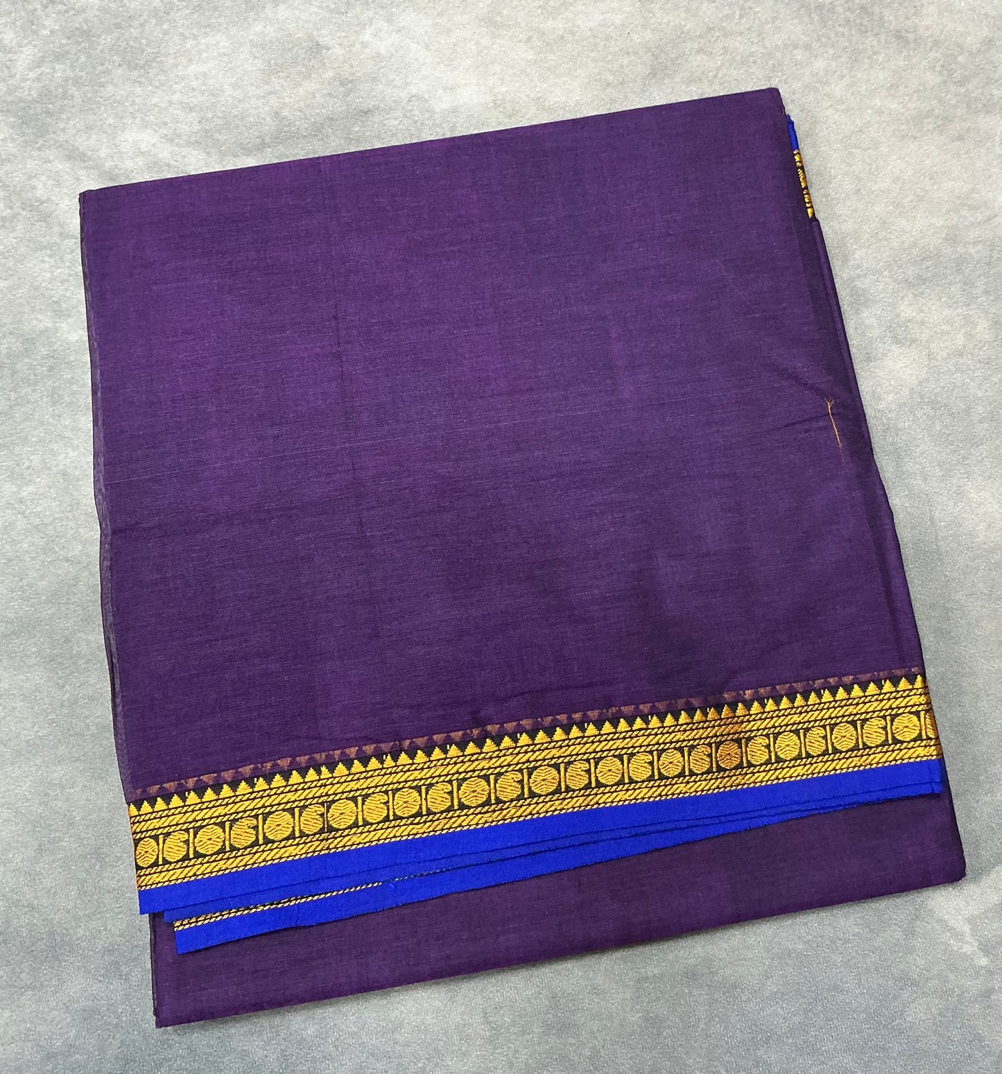 Chettinad Cotton Saree Dark Magenta Colour with Blue Colour with Thread Work Border