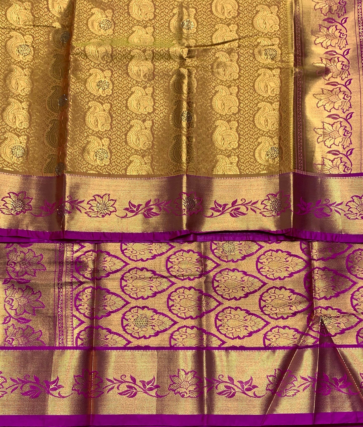 Vegan Silk Saree Golden Yellow Colour with Copper and Pink Border